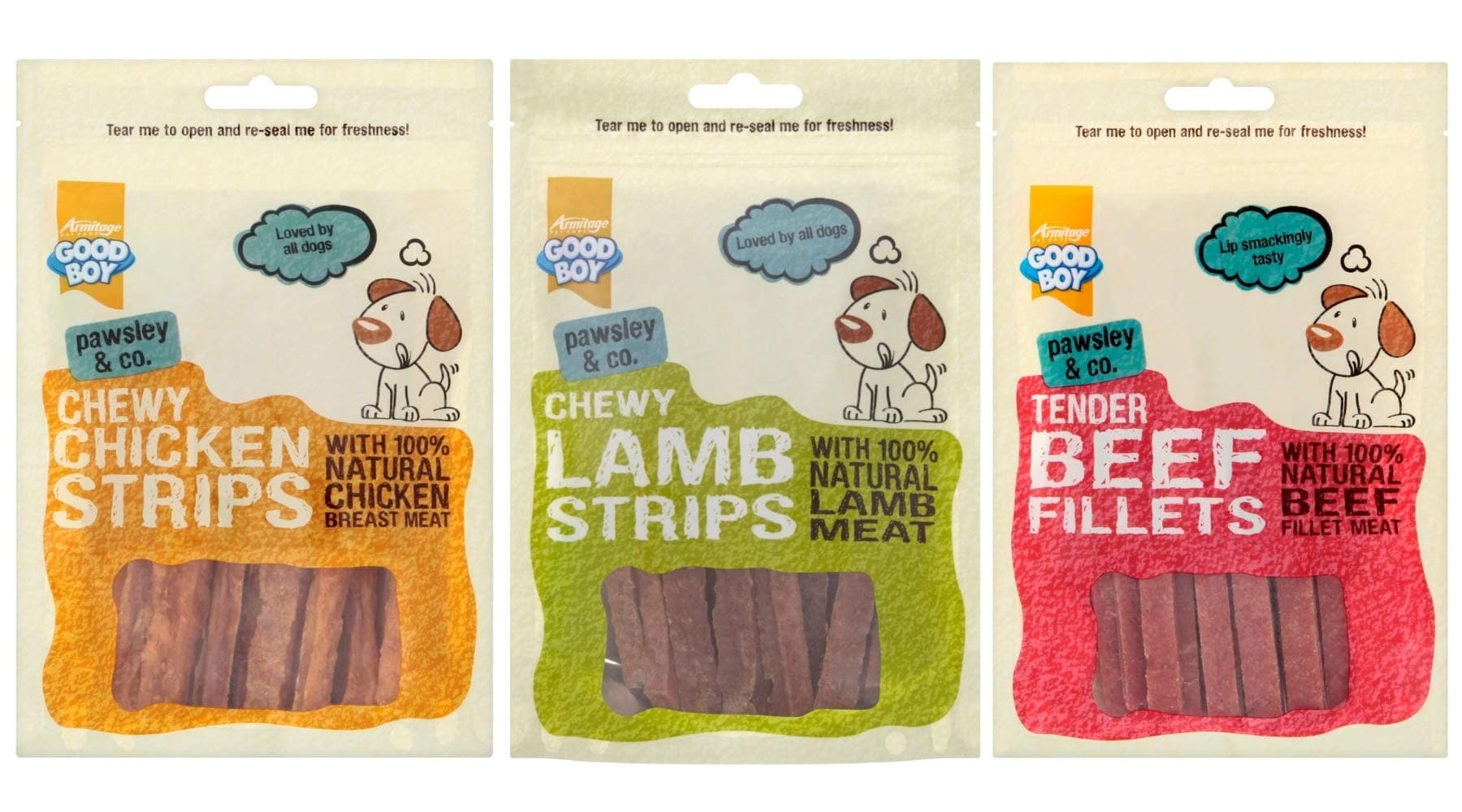 GoodBoy Pawsley & Co Chewy Strips MIX PACK (Lamb 80g, Chicken 100g, Beef 90g)