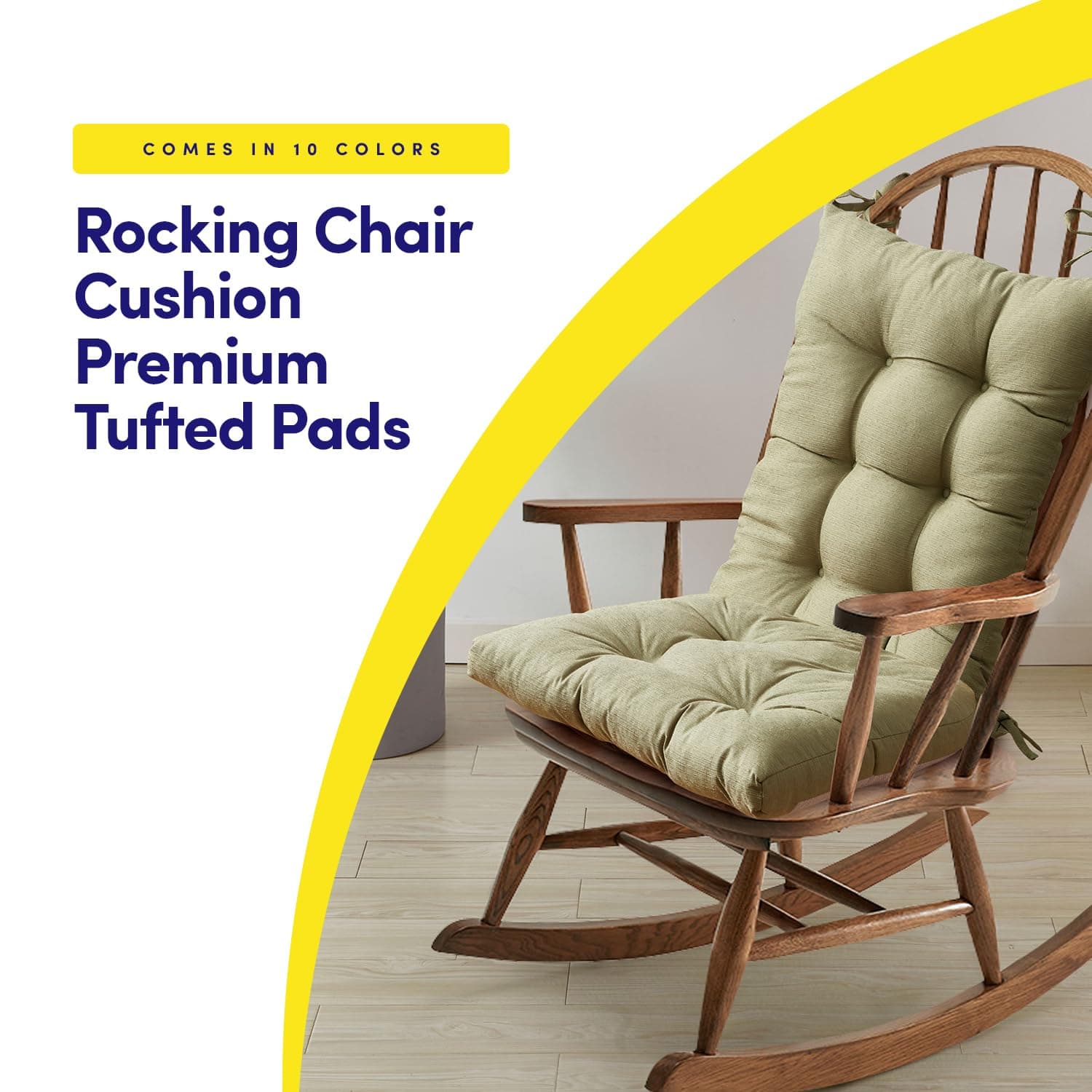 Sweet Home Collection Rocking Chair Cushion Premium Tufted Pads Non Skid Slip Backed Set of Upper and Lower with Ties, 1 Count (Pack of 1), Sage