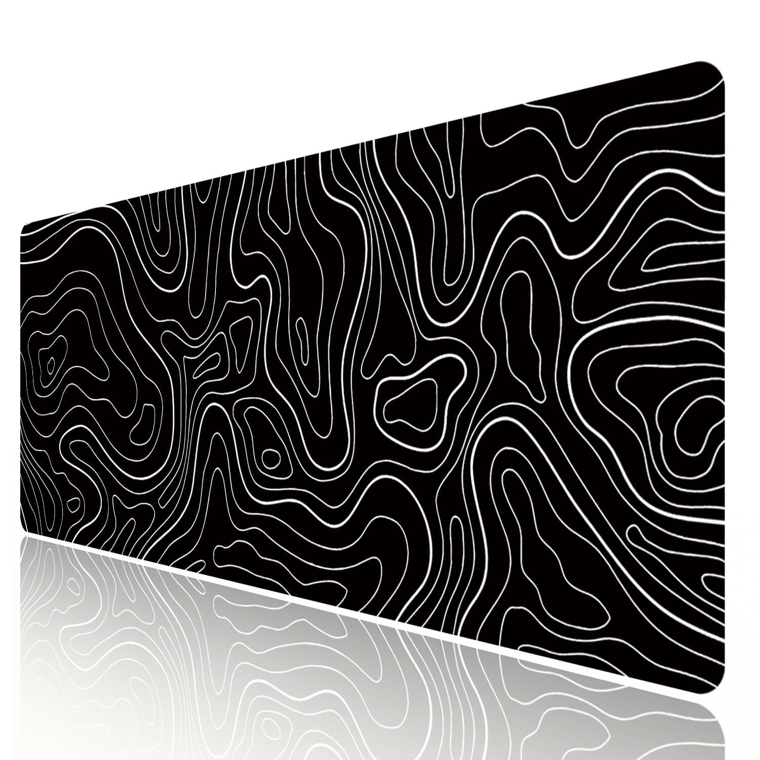 Large Gaming TOPO Mouse Pad Black and White Topographic Mouse Pad with Anti-Slip Rubber Base, Extended XXL Long Keyboard Pad Big Mouse Pads for Desk,31.5 X 11.8 Inch