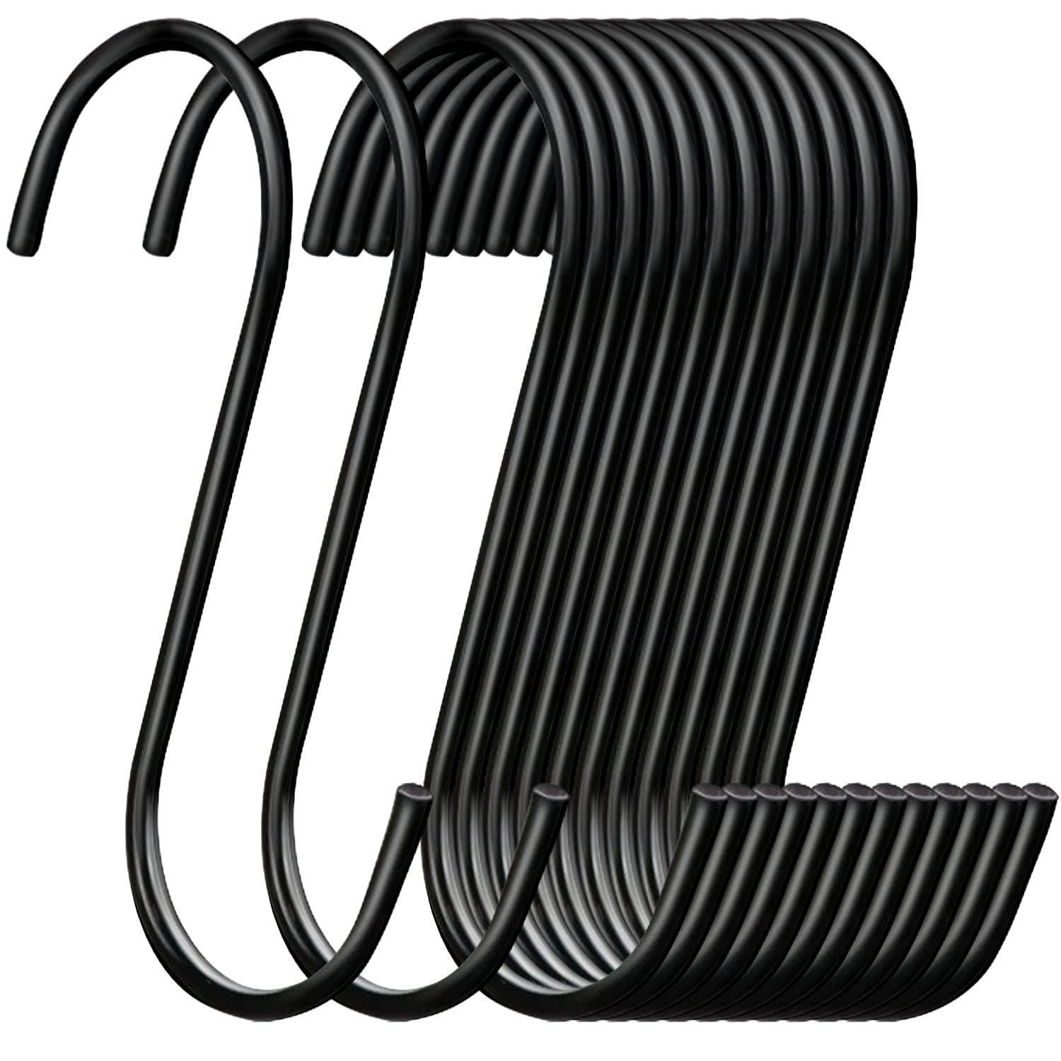 30 Pack 3.7 inch Length S Hooks Black Steel S Shaped Hooks for Hanging Jeans Pans Pots Plants Bags Towels Kitchen Closet Hooks Hanger, Fit The Rod Dia Less than1 inches
