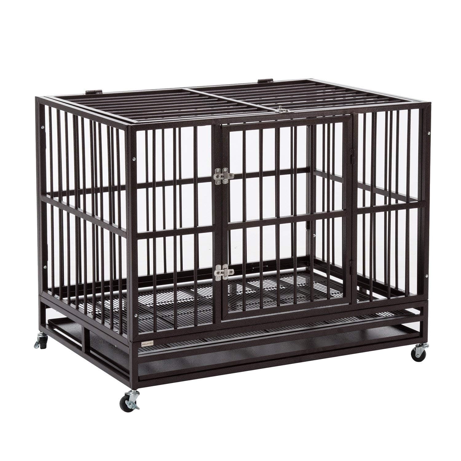 Walnest 42 Inch Heavy Duty Indestructible Dog Crate, Extra Large Crate Indoor for Large Dog with Removable Tray Lockable Wheels