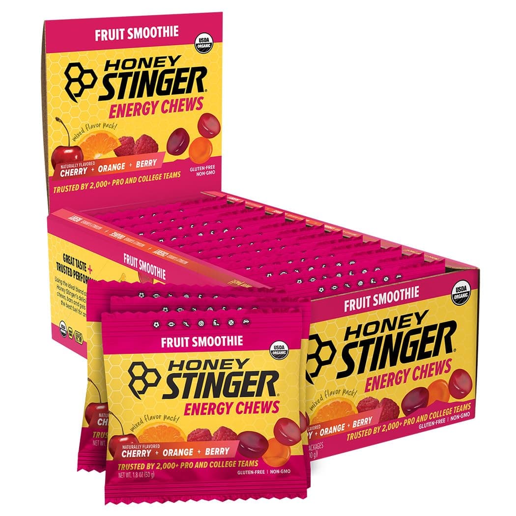 Honey Stinger Organic Fruit Smoothie Energy Chew | Gluten Free & Caffeine Free | For Exercise, Running and Performance | Sports Nutrition for Home & Gym, Pre and Mid Workout | 12 Pack, 21.6 Ounce
