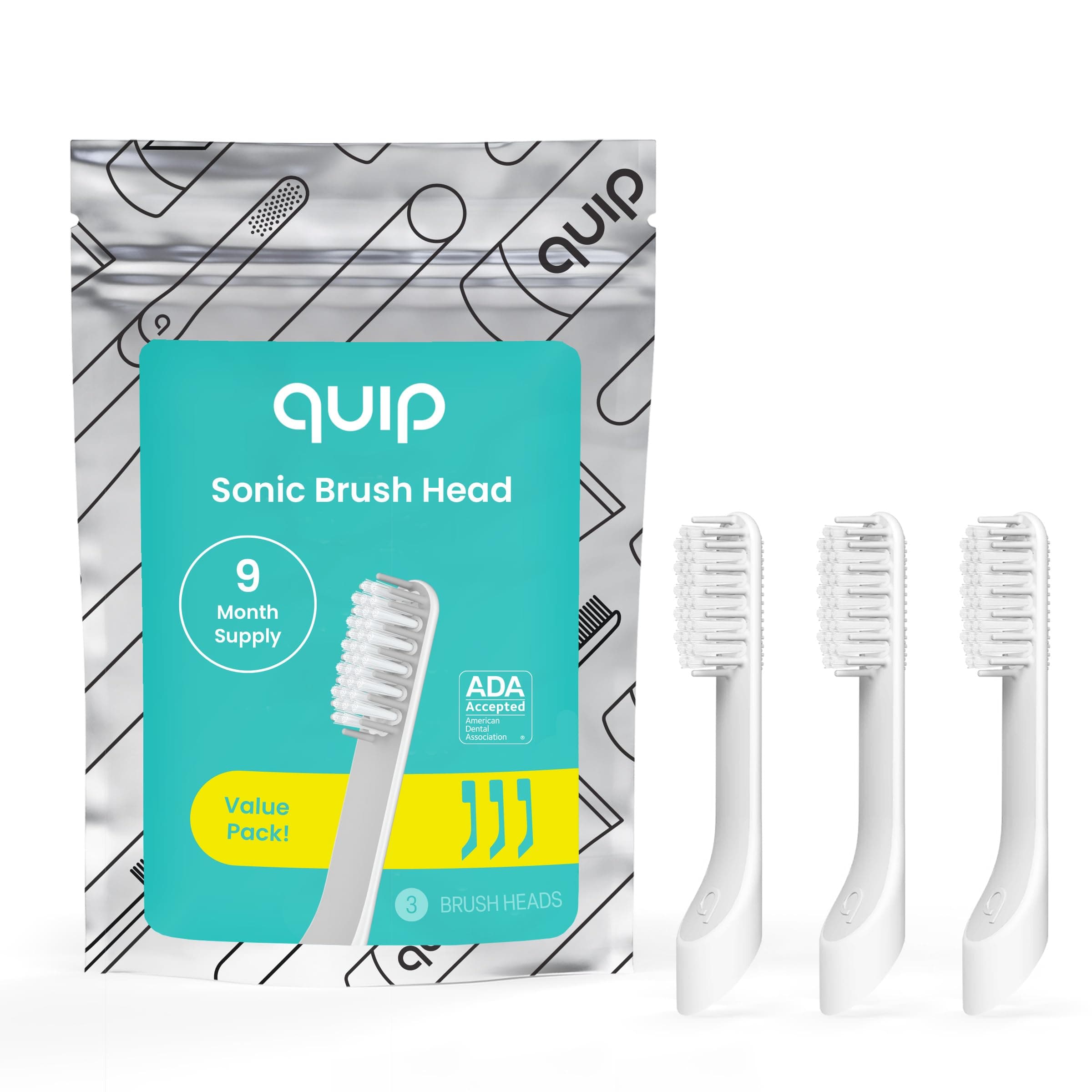quip Adult Sonic Toothbrush Replacement Brush Heads 3 Pack, White