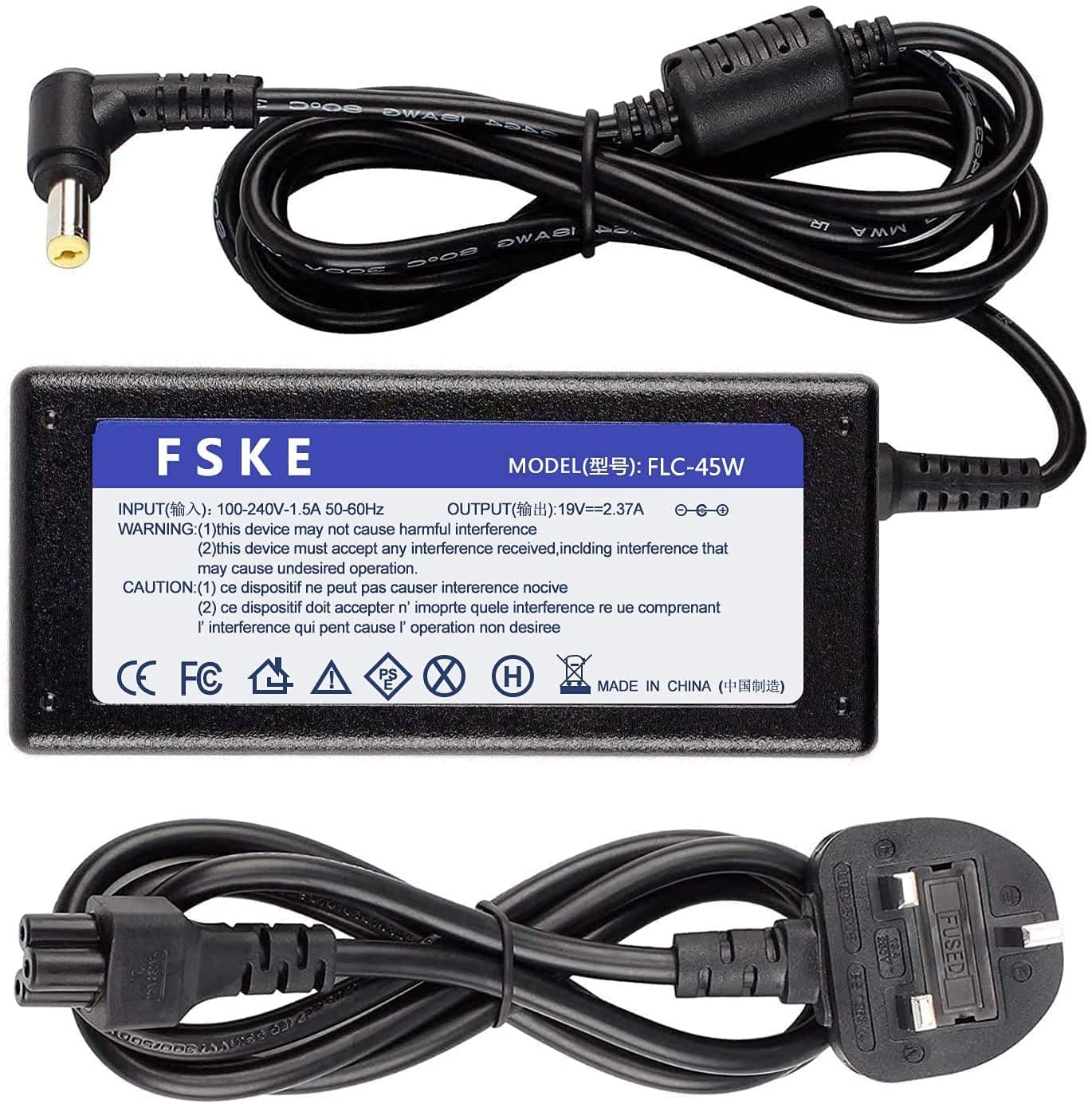 FSKE 45W 19V 2.37A Laptop Charger for Acer Aspire 1 3 5 ES1 E1 E5 E15 E17 ES1 E5 E1 V5 V3 S3 R3 E15 5750 5920 Chromebook Power Supply Notebook AC Adapter,5.5 * 1.7mm (not fit for 3.0 * 1.1mm)