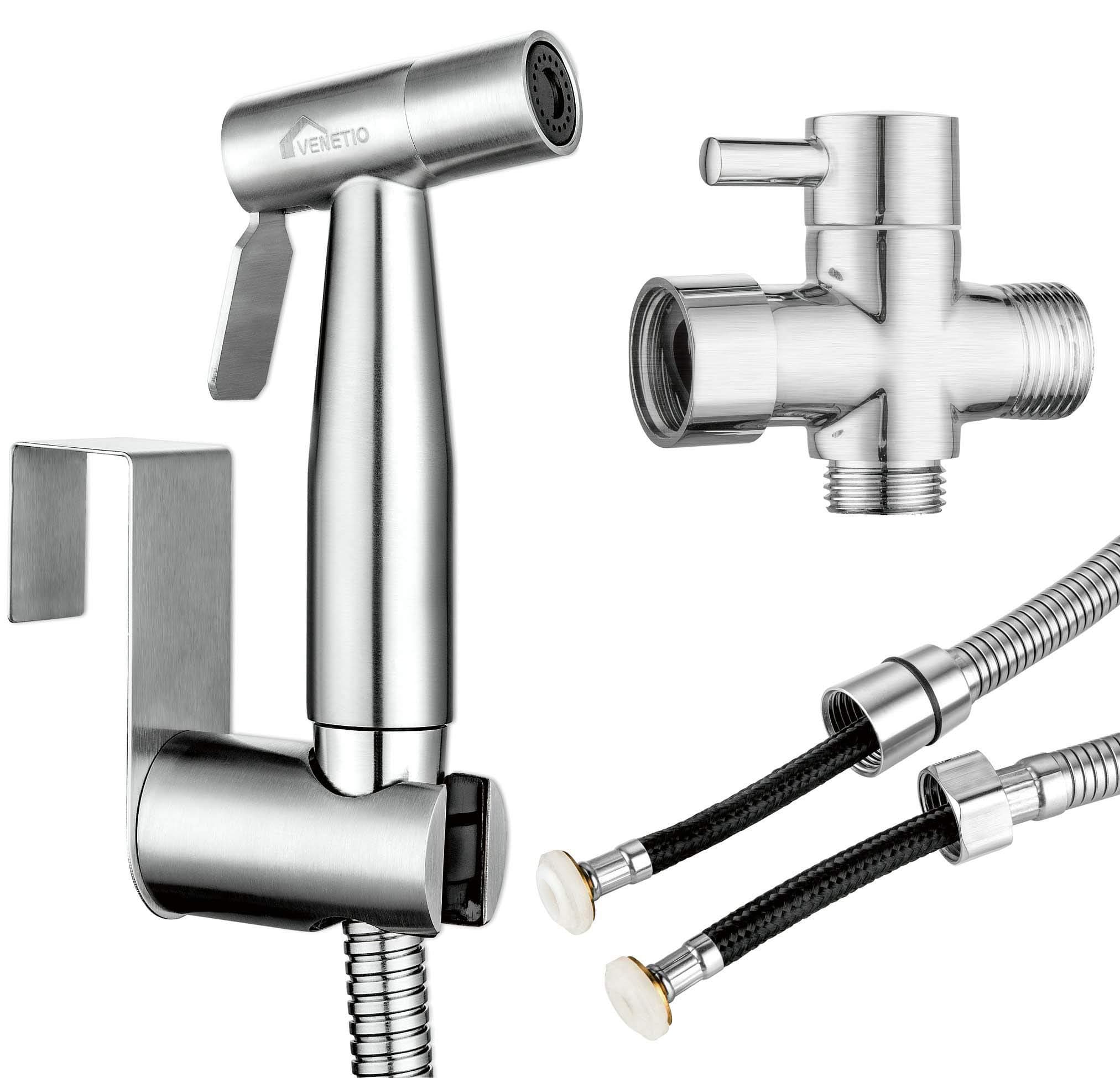 VENETIO Handheld Bidet Sprayer for Toilet Seat with Anti-leaking Hose, Toilet or Wall Mounted, Multi-function for Baby Cloth Diaper Sprayer, Shattaf Sprayer, Pets Shower - 304 Stainless Steel Material