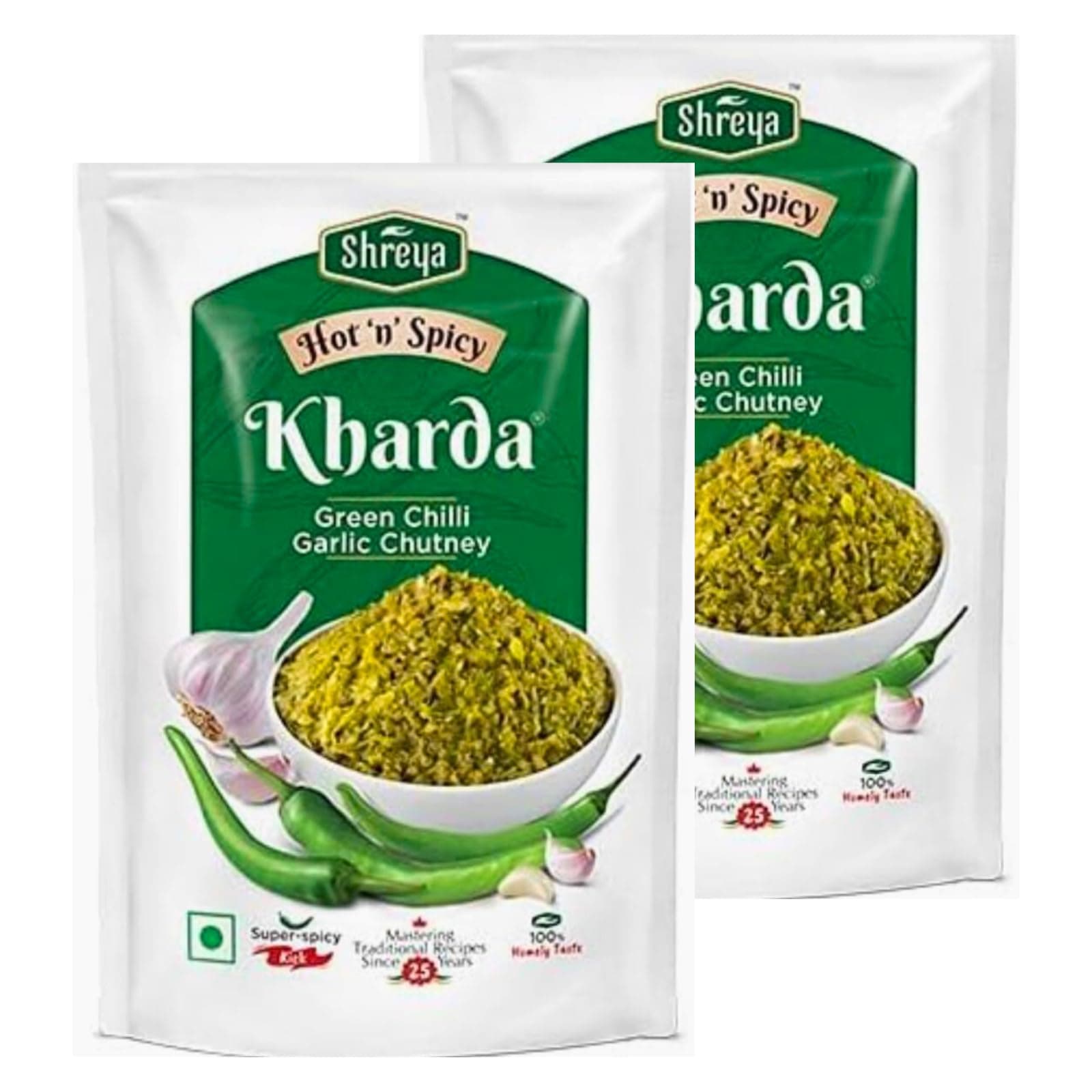 Shreya -Kharda-Hot and Spicy Green Chilli Garlic Chutney - 200 gm (Each Pack 100 gm - 2 Packets)