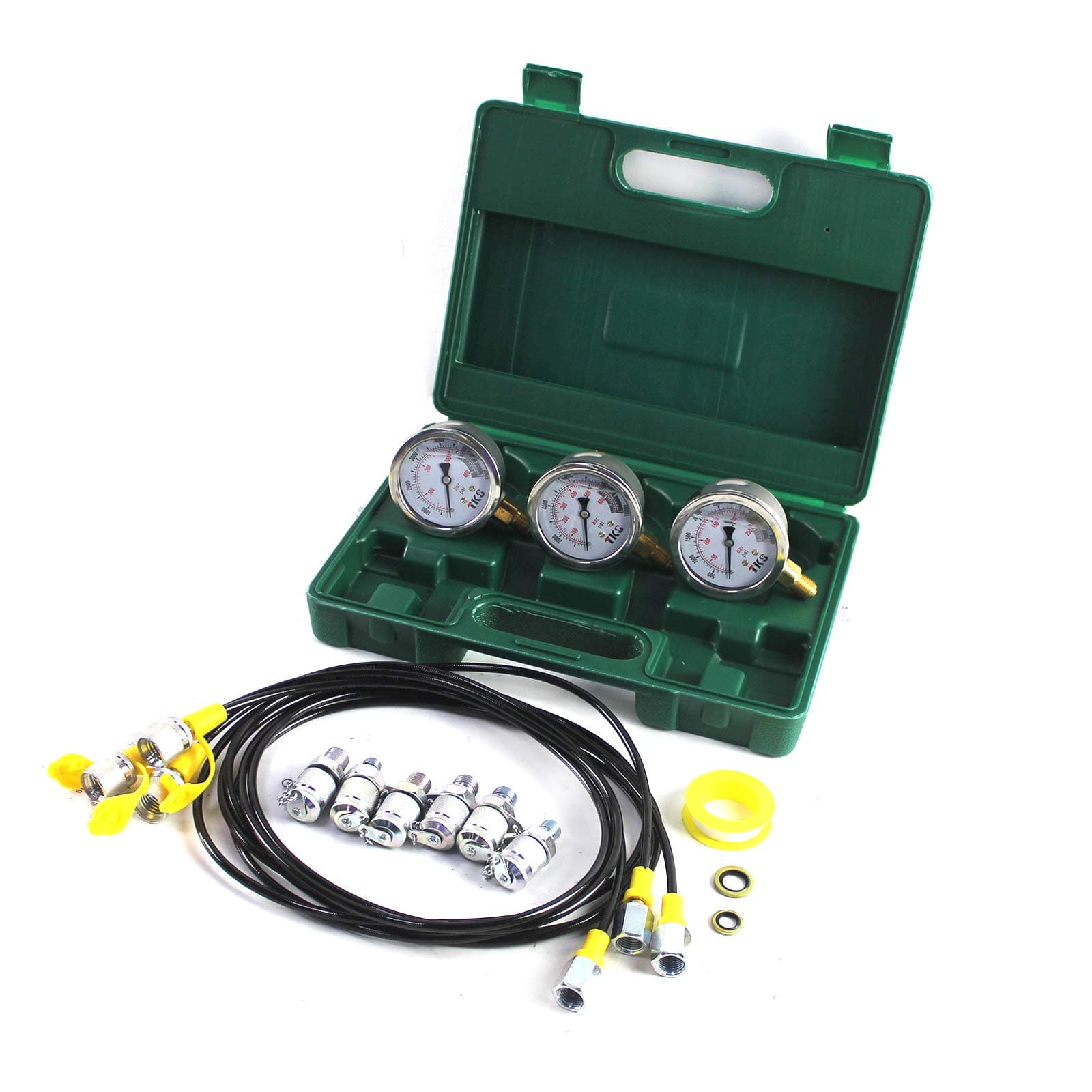 Hydraulic Pressure Test Kit 25/40/60MPa for 9000PPSI Excavator Hydraulic Pressure Test Guage Kit Working, with 3pcs Oil Gauges and Test Hose 6pcs Text Coupling Excavator Construction Machinery