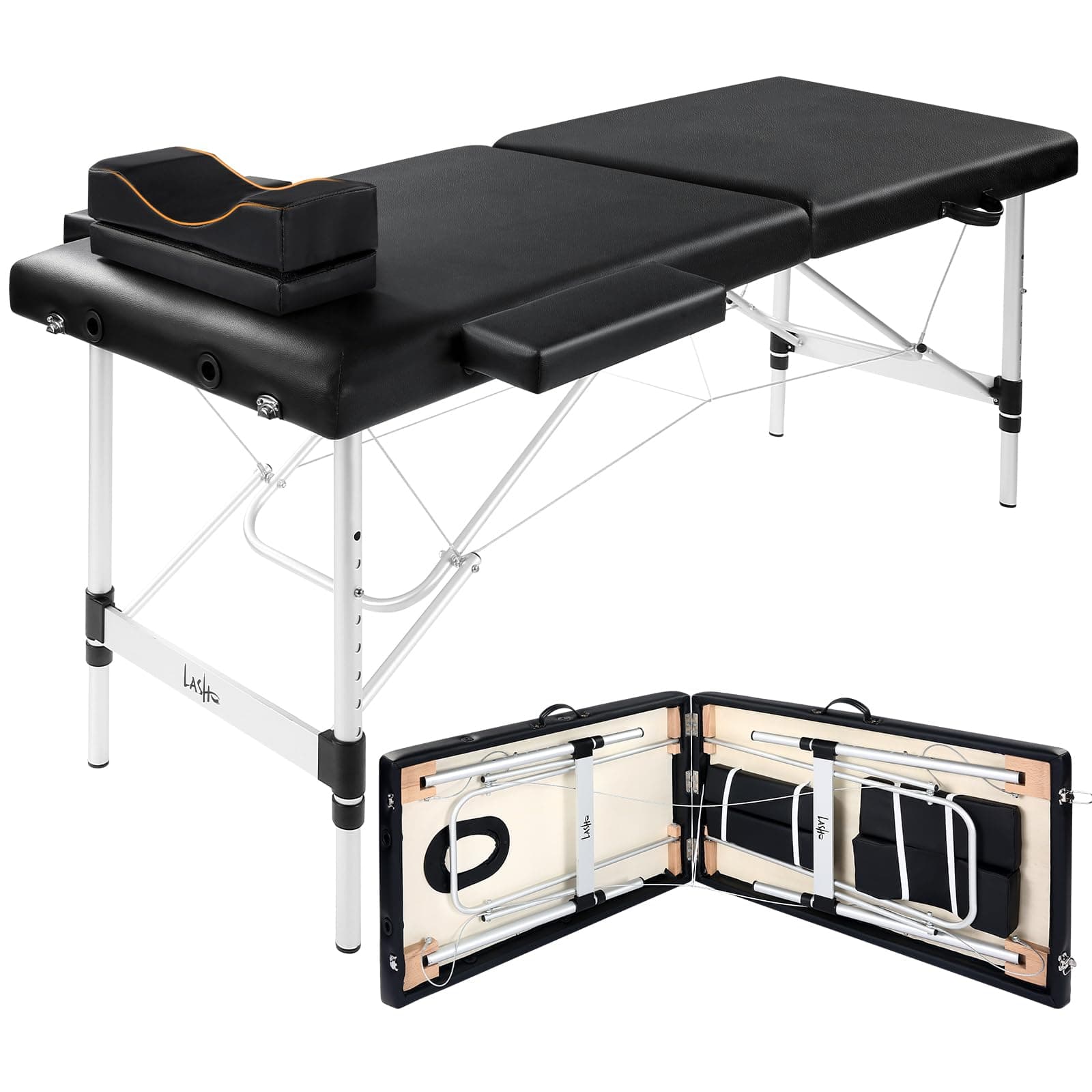 Portable Lash Bed for Lash Extensions Massage Table Esthetician Bed Salon Table Spa Bed Height Adjustable Waterproof Aluminum Frame (Black)