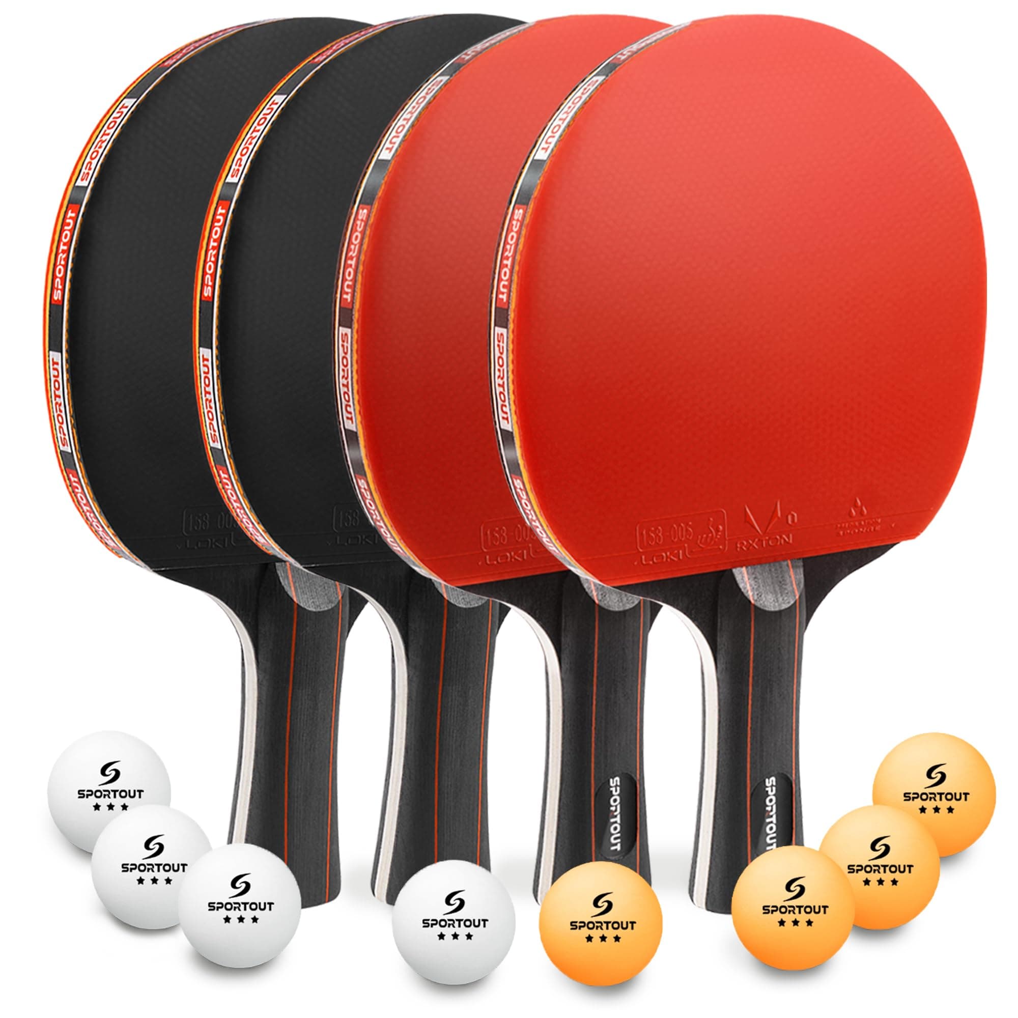 Sportout Table Tennis Bats, Portable Table Tennis Set, Ping Pong Bats for Outdoor Indoor Table Tennis Table with 3-Star Ping Pong Balls, High-Performance Paddle, Compact Storage Case (4-player set)