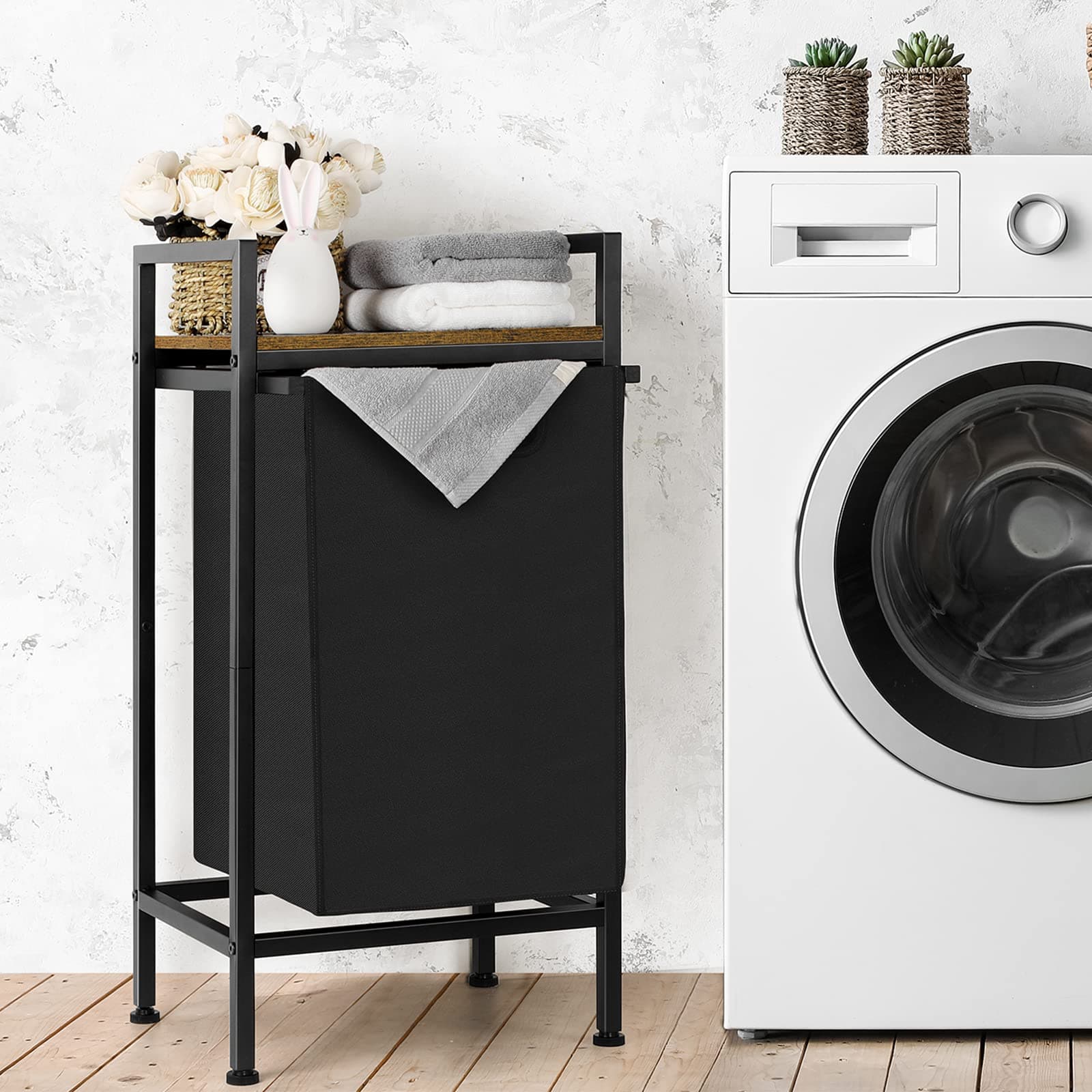 Laundry Hamper, Laundry Basket Laundry Room Shelves Hampers for Laundry with Removable Bag and Top Shelf Clothes Hampers for Small Space Laundry Sorter for Laundry Room Bedroom Bathroom, Rustic Brown