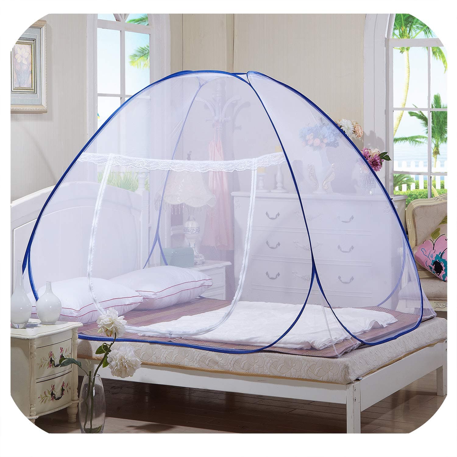Mosquito Nets, Outdoor Mongolian Yurt Dome Net Free Installation and Folding Nets, Prevent Insect Pop Up Tent Curtains for Beds Bedroom (150*200*150cm, White)