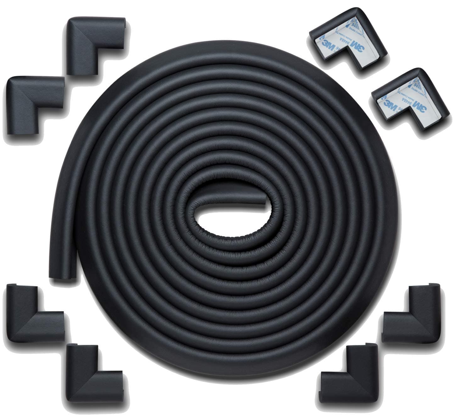 Roving Cove | Baby Proofing Edge & Corner Guards | Safe Edge & Corner Cushion | Child Safety Furniture Bumper | Table Protectors | Pre-Taped Corners | 20.4 ft [18 ft Edge + 8 Corners] | Onyx Black