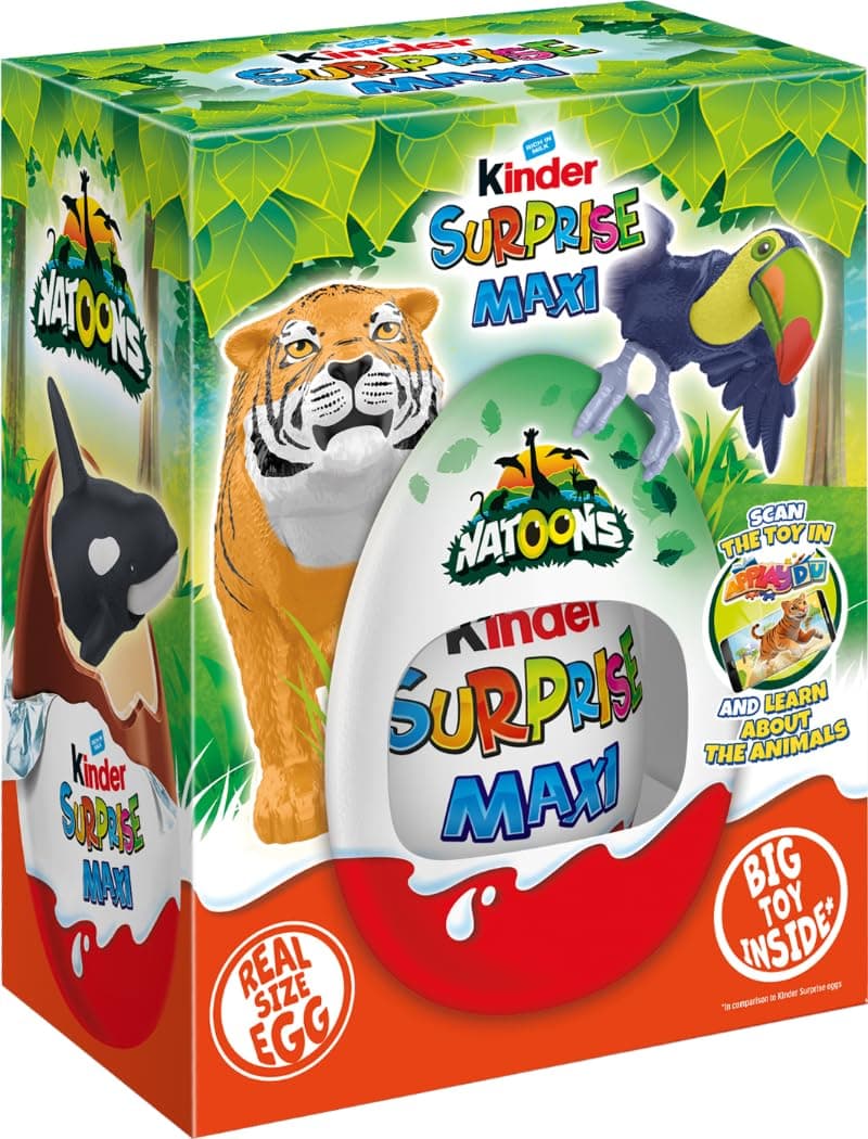 Kinder Surprise Maxi Natoons Fine Milk Chocolate Shell With Milky White Lining Real Size Giant Egg With Big Toy Inside - Unwrap The Joy Of Discovery - (Imported, 100 Gm)