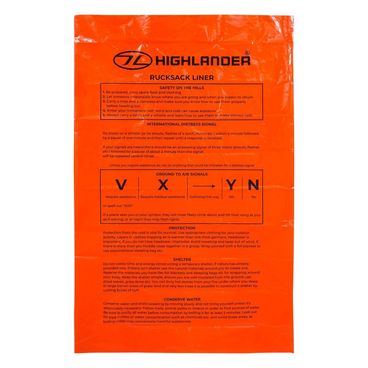 (Orange, 55 x 85 x 11 cm, 100 Litre) - Highlander Waterproof Polyethylene 100L Rucksack Liner Mens