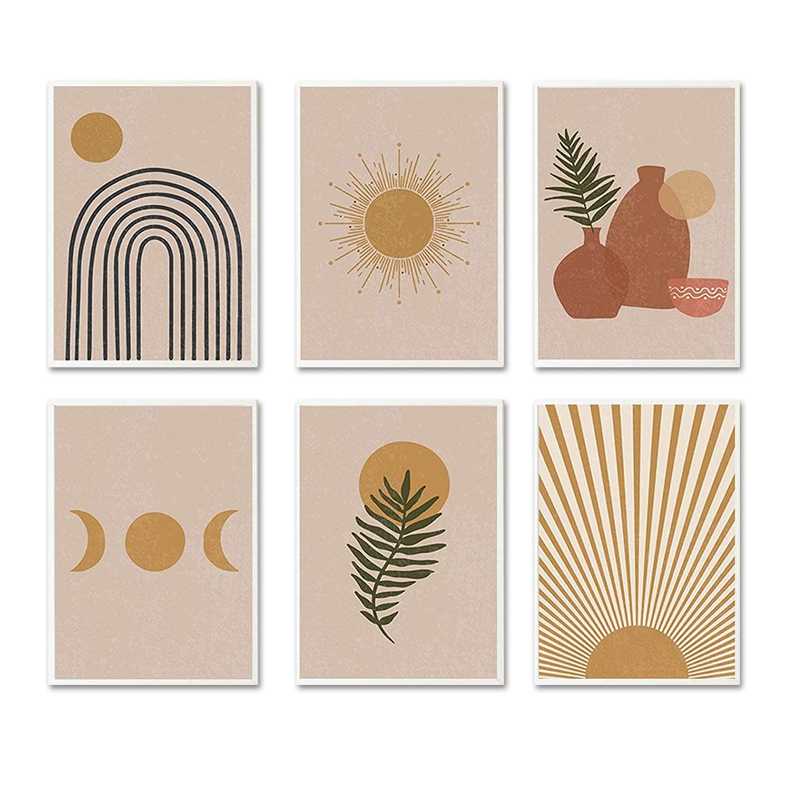 iMagitek Set of 6 Unframed Neutral Boho Art Prints, Boho Rainbow Wall Art, Mid Century Art Prints Set, Gallery Wall Art, Earth Tones Wall Art Prints, Earthy Wall Art Prints (8" x 10")
