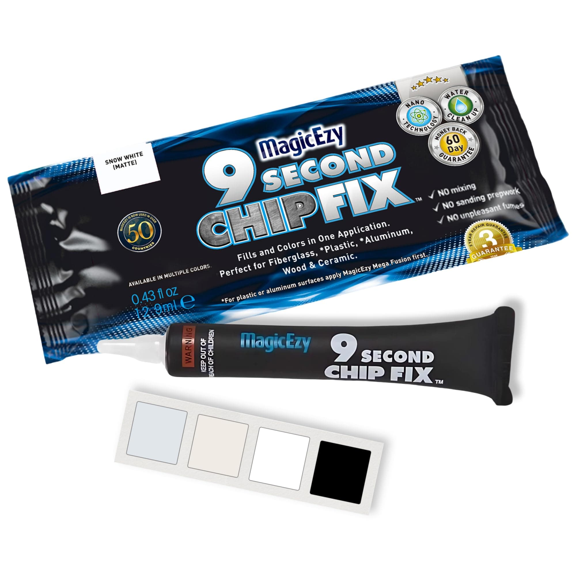 9 Second Chip Fix (Snow White) | Marine Fiberglass Repair Kit - All in One |Ultra Strong Epoxy Filler for Fiberglass Boats | Fix Holes, Chips, Deep Cracks