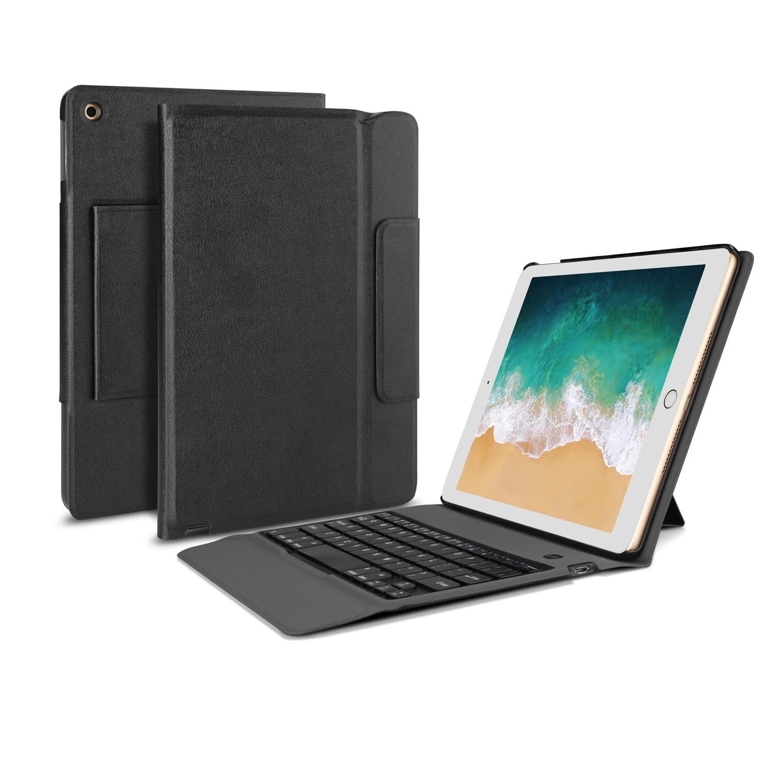 OMOTON Detachable Keyboard Case Compatible for New iPad 9.7” 2018&2017 Only, Ultra-thin Bluetooth Keyboard Stand Portfolio Case with Auto Sleep/Wake Feature, PU Leather, Black