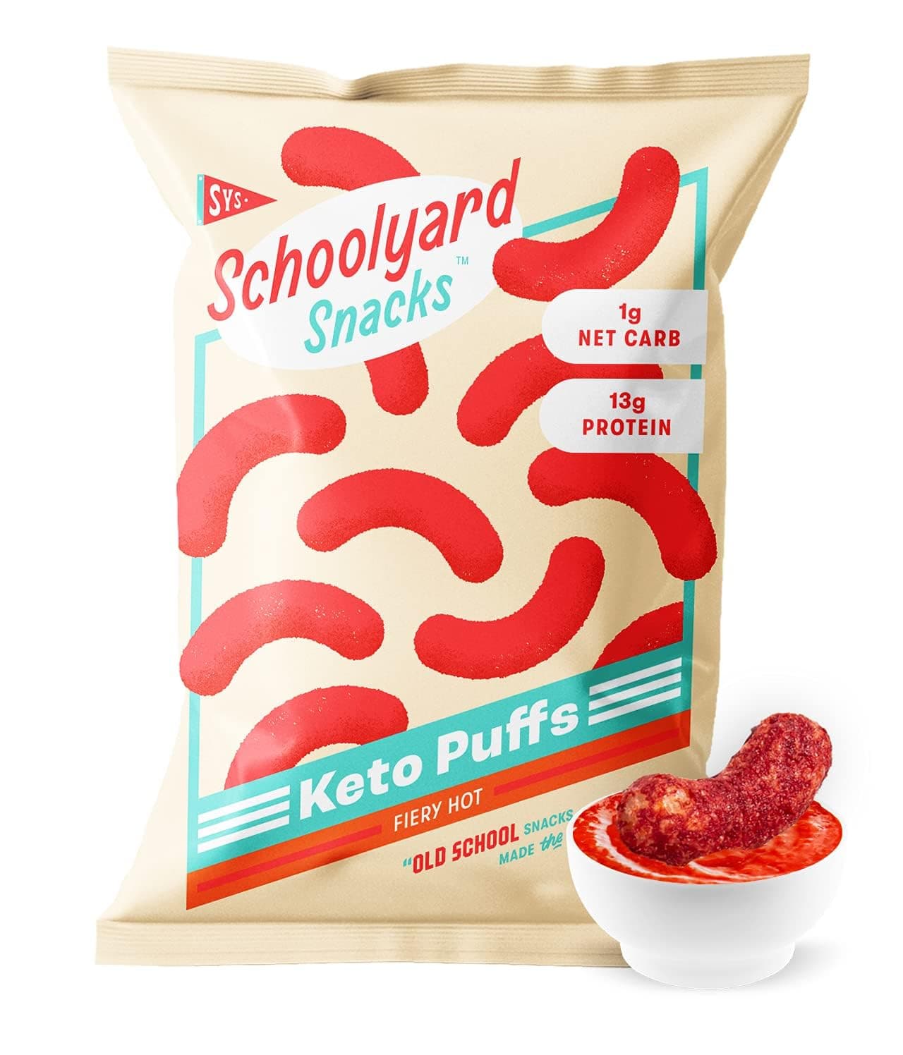 Schoolyard Snacks Low Carb Protein Puffs (12 Pack, Fiery Hot) - Keto Chips, High Protein Snacks - Low Sugar and Calories, 14g Protein, Gluten & Grain Free
