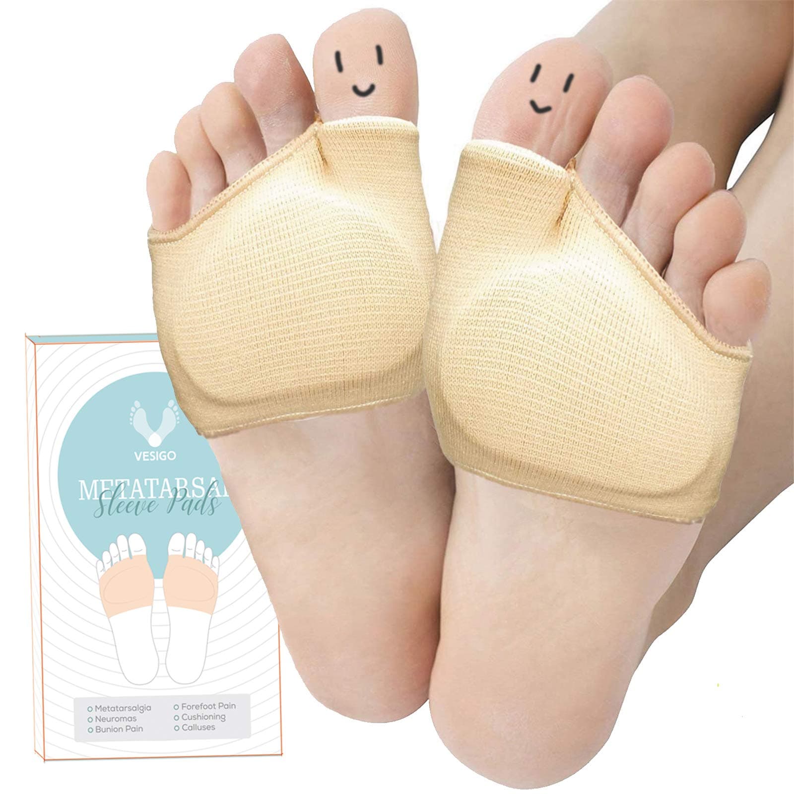 Metatarsal Sleeve Pads, Half Toe Bunion Sleeve with Sole Forefoot Gel Pads Cushion for Diabetic Feet Metatarsalgia Mortons Neuroma Prevent Calluses Blisters, 2 Pieces