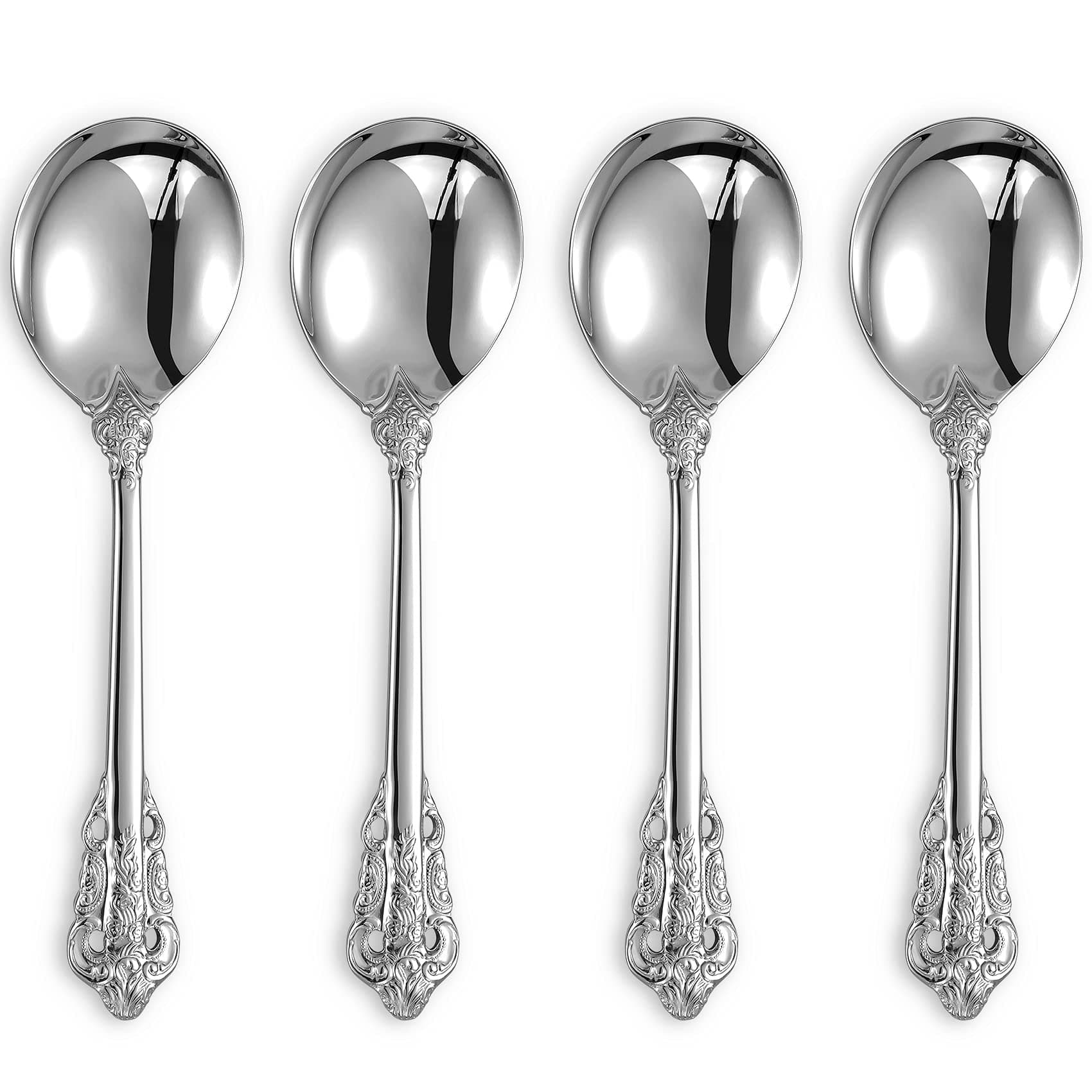 Gorgeous Round Soup Spoon, Set of 4, 18/10 Stainless Steel, Luxury Bouillon Spoon, Dishwasher Safe, Fine Mirror Polished (Silver)