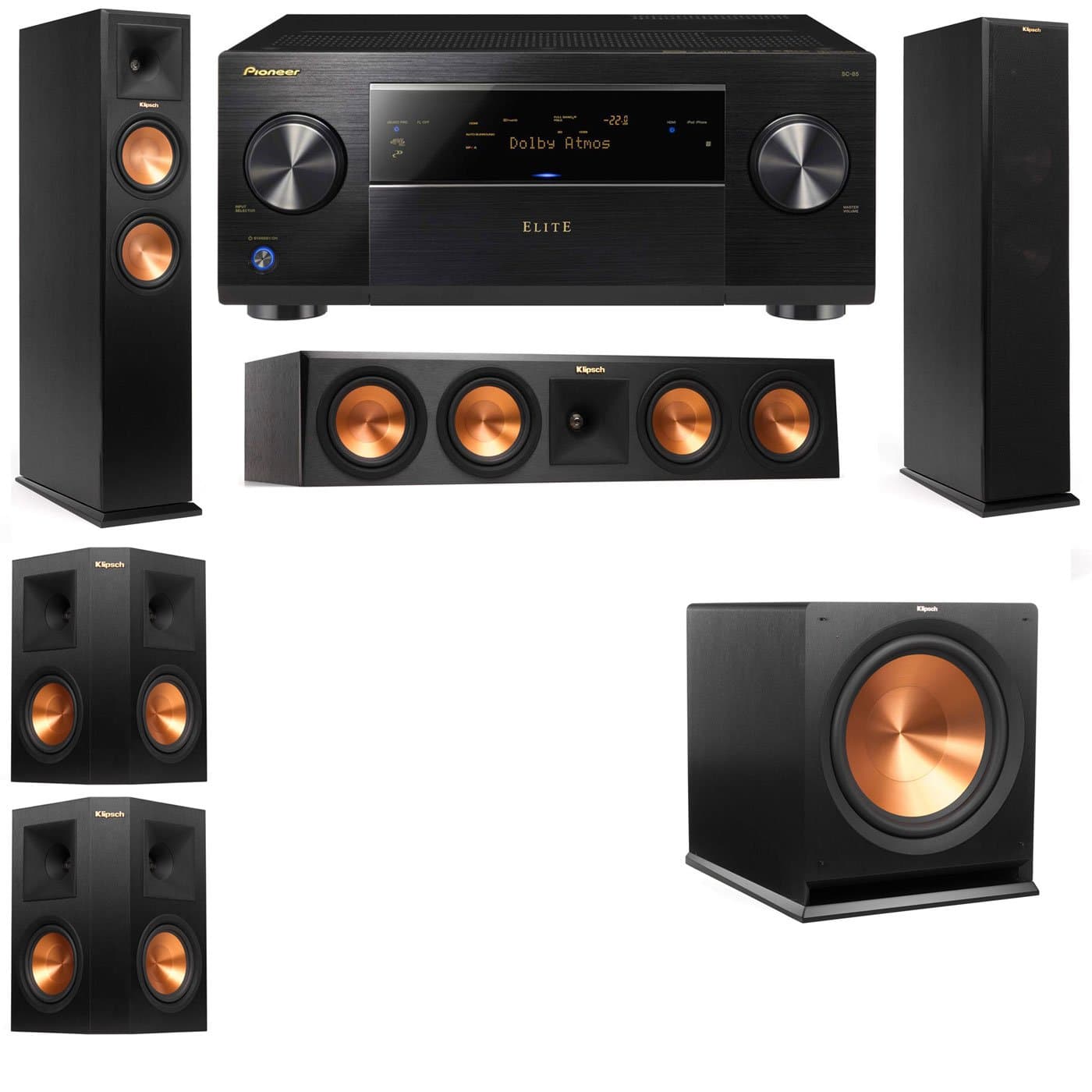 Klipsch RP-250F Tower Speakers-RP-440C-5.1-Pioneer Elite SC-85