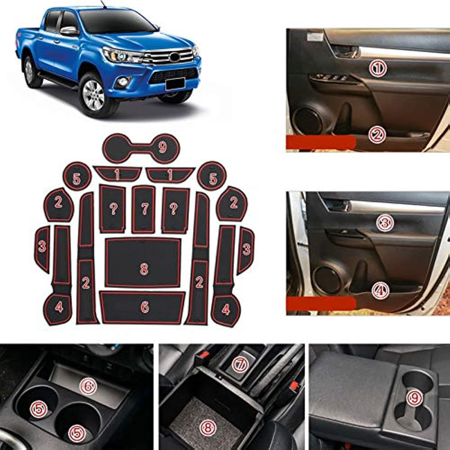 ITrims 18PCS Car Storage Box Set for Toyota Hilux/Hilux Revo 2016-2018, Black, Simple Style, Door Mount, Rubber Material