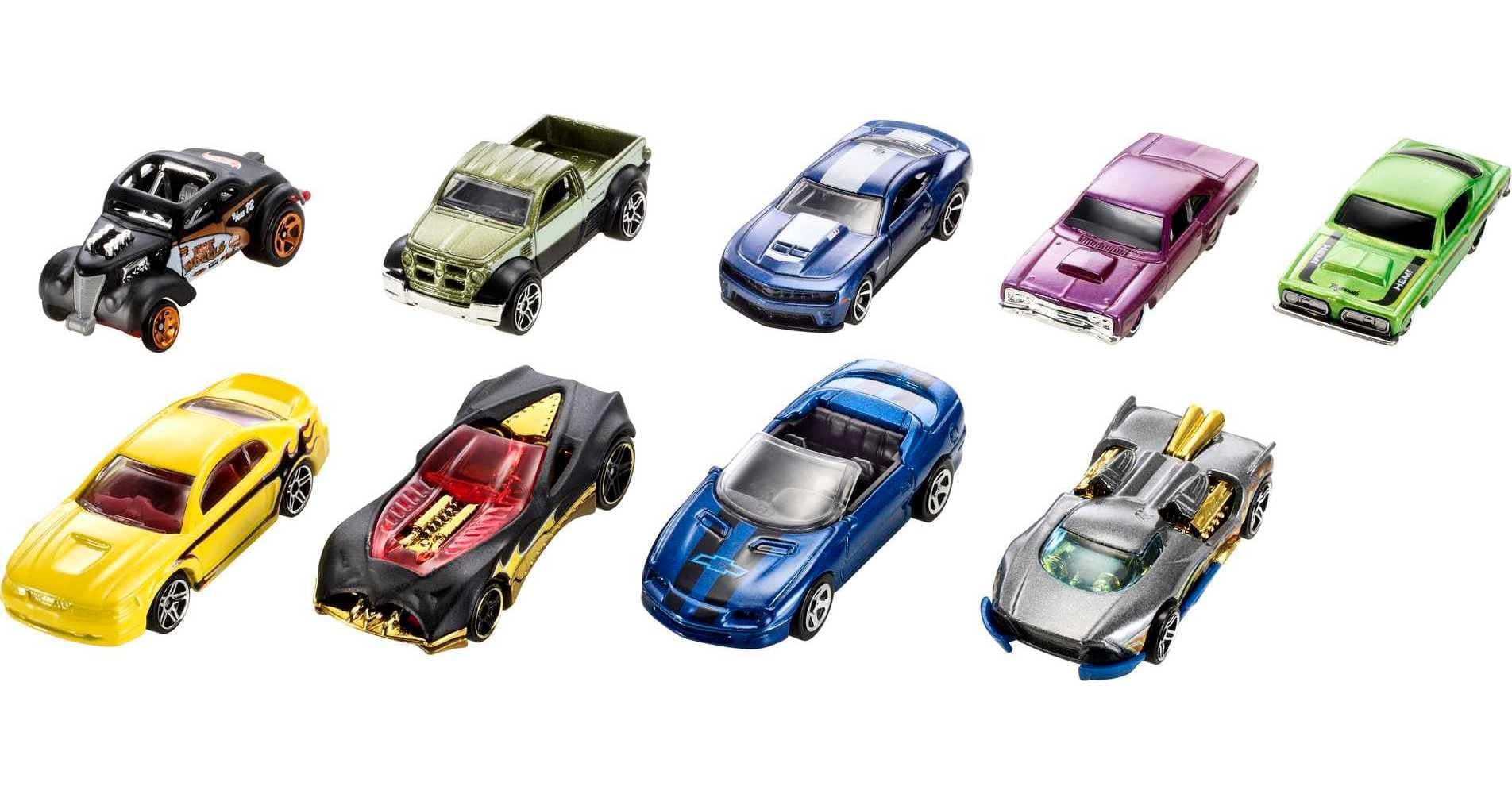 Toy Cars or Trucks 9-Pack, Set of 9 Vehicles in 1:64 Scale, Including 1 Exclusive, for Kids & Collectors (Styles May Vary)