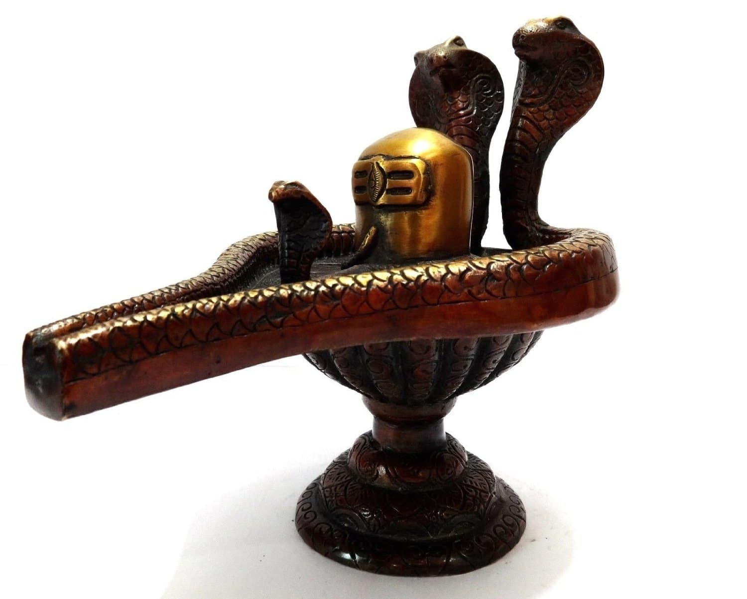 AapnoCraft Unique ShivLing Statue - Brass 12" Lingam Sculpture Shiva Lingam with Snake Temple/Worship Decor