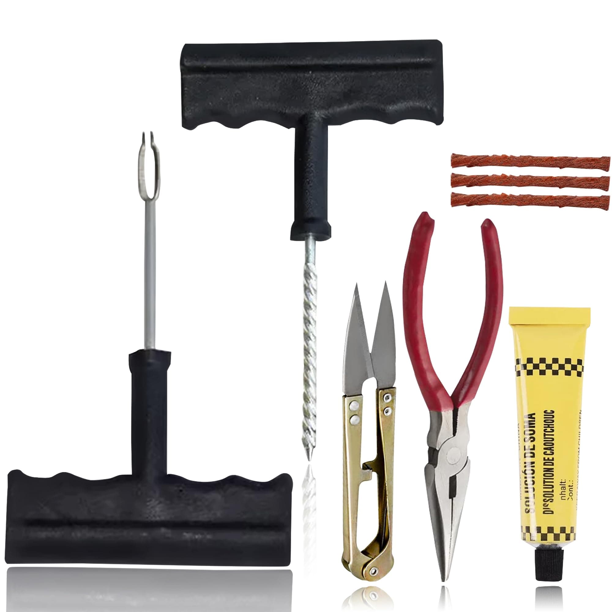 OTO2EYEComplete Tubeless Tyre Puncture Repair Kit with Plier, Cutter, Solution and Puncture Repair Strips for Car, Bike, SUV, & Motorcycle Tubeless Tyre Puncture Repair Kit 5 Stirps