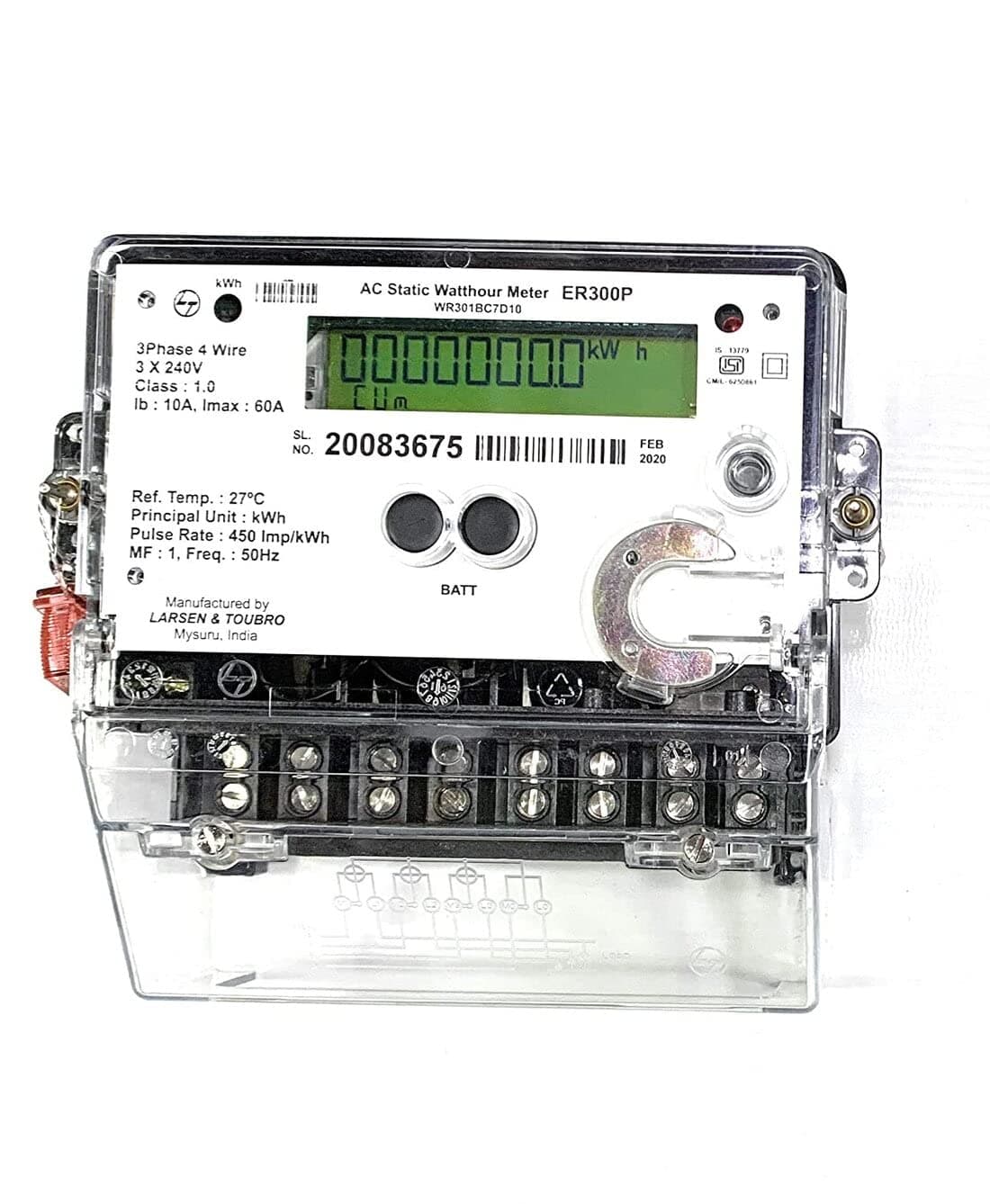 Litost Larsen & Toubro - L&T 3 Phase 4 Wire LCD AC Static Watt-Hour Sub Meter 10-60 AMP