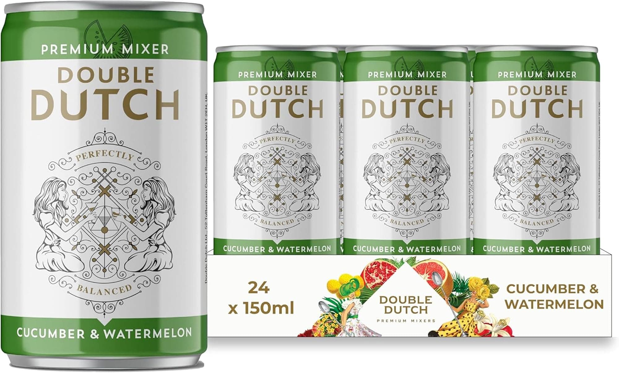 Cucumber & Watermelon Soda | Low Calorie Diet Soft Drink | 100% Natural Ingredients | Gluten Free, Vegan Friendly Premium Mixer Perfect For Gin, Vodka & Cocktails | 24 x 150ml Cans