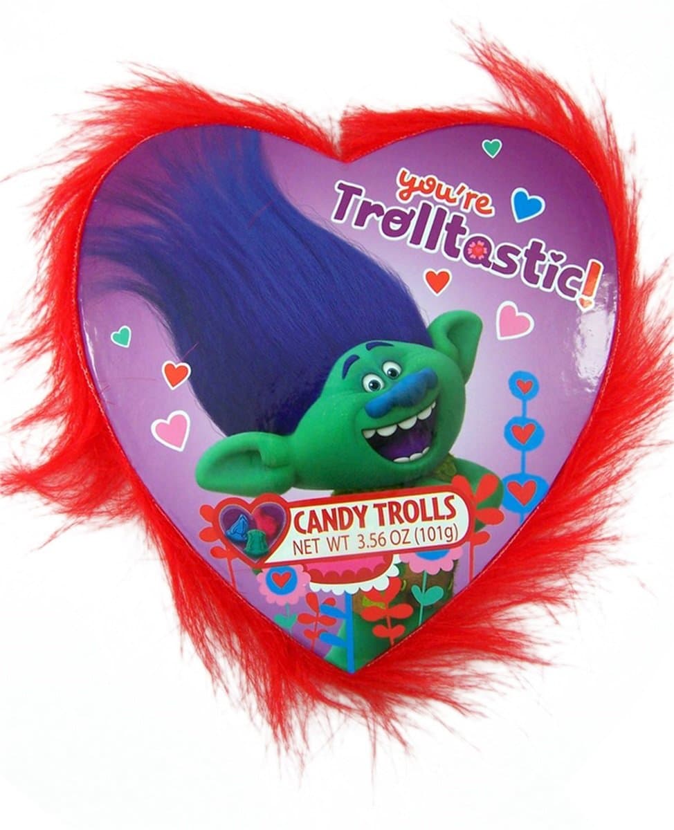 Dreamworks Trolls Valentine's Day Fur Heart Box with Troll Candy, 3.56 oz (Red)