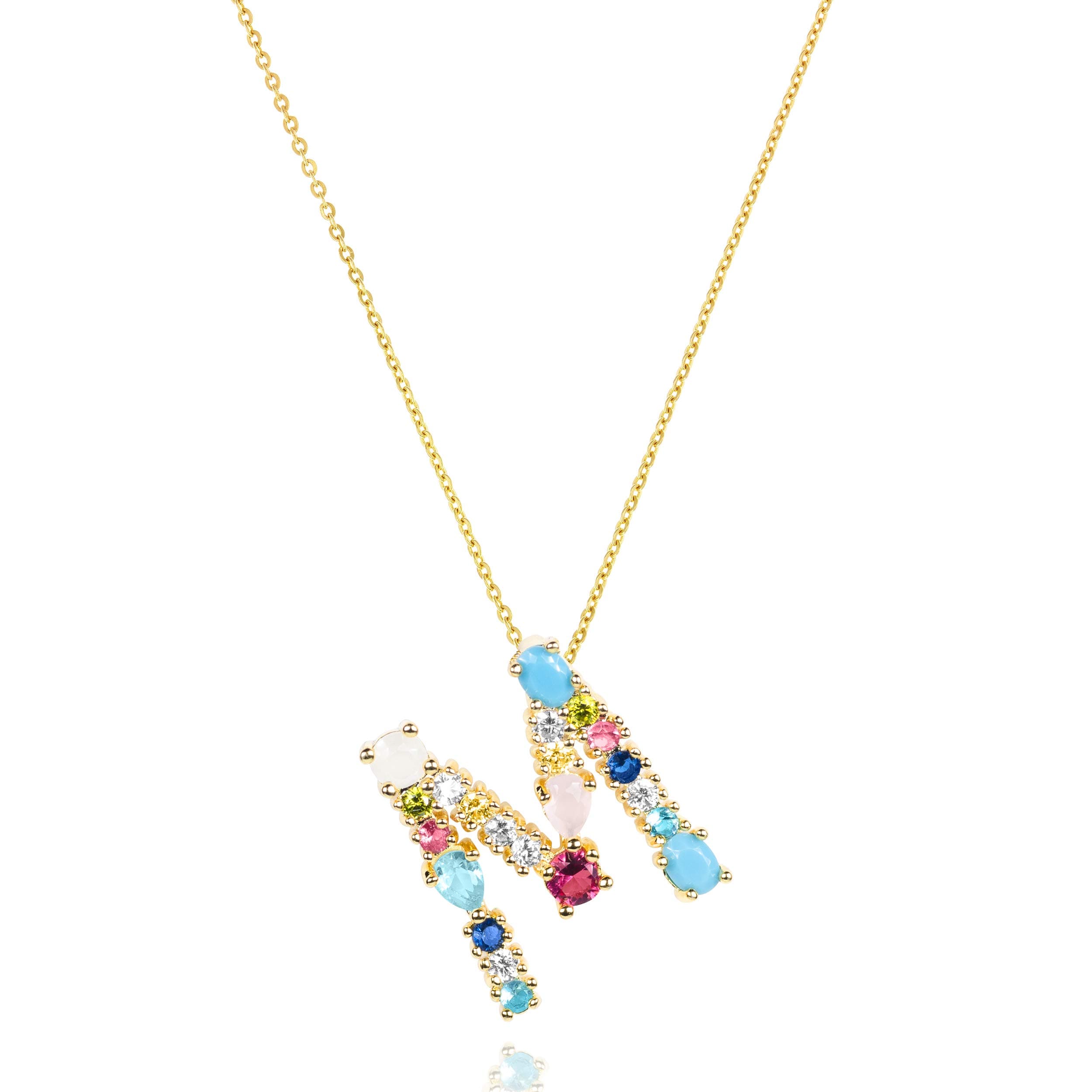 Cubic Zirconia Initial Necklace For Women | Dainty Initial Necklace | 18k Gold Plated Colorful Crystal Letter Necklace For Girls