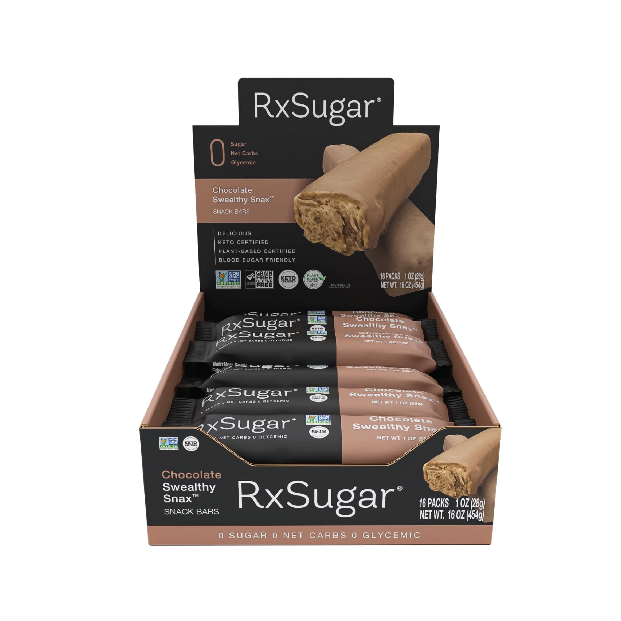 RxSugar Chocolate Swealthy Snax Snack Bars 16 Bars