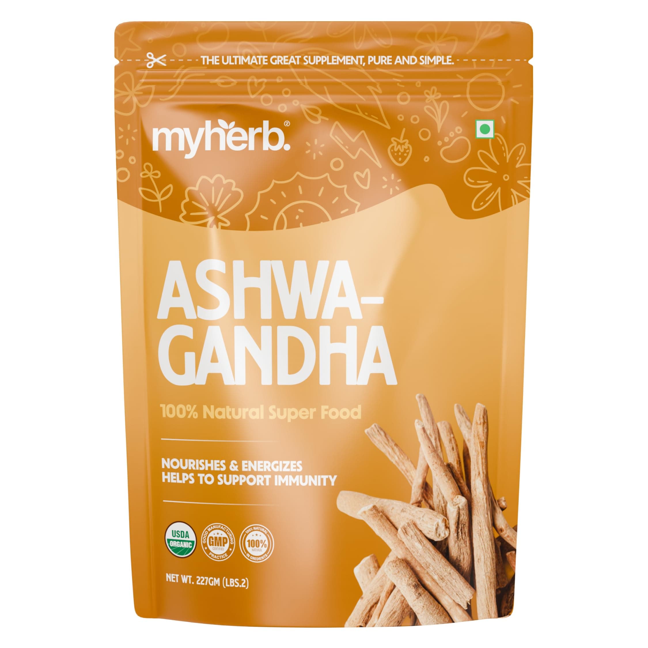 MYHERB 100% Pure Natural Organic Ashwagandha Powder || 227 Gm || Withania Somnifera || Ayurvedic Formula || Support for Stress-free Living- For Men And Women