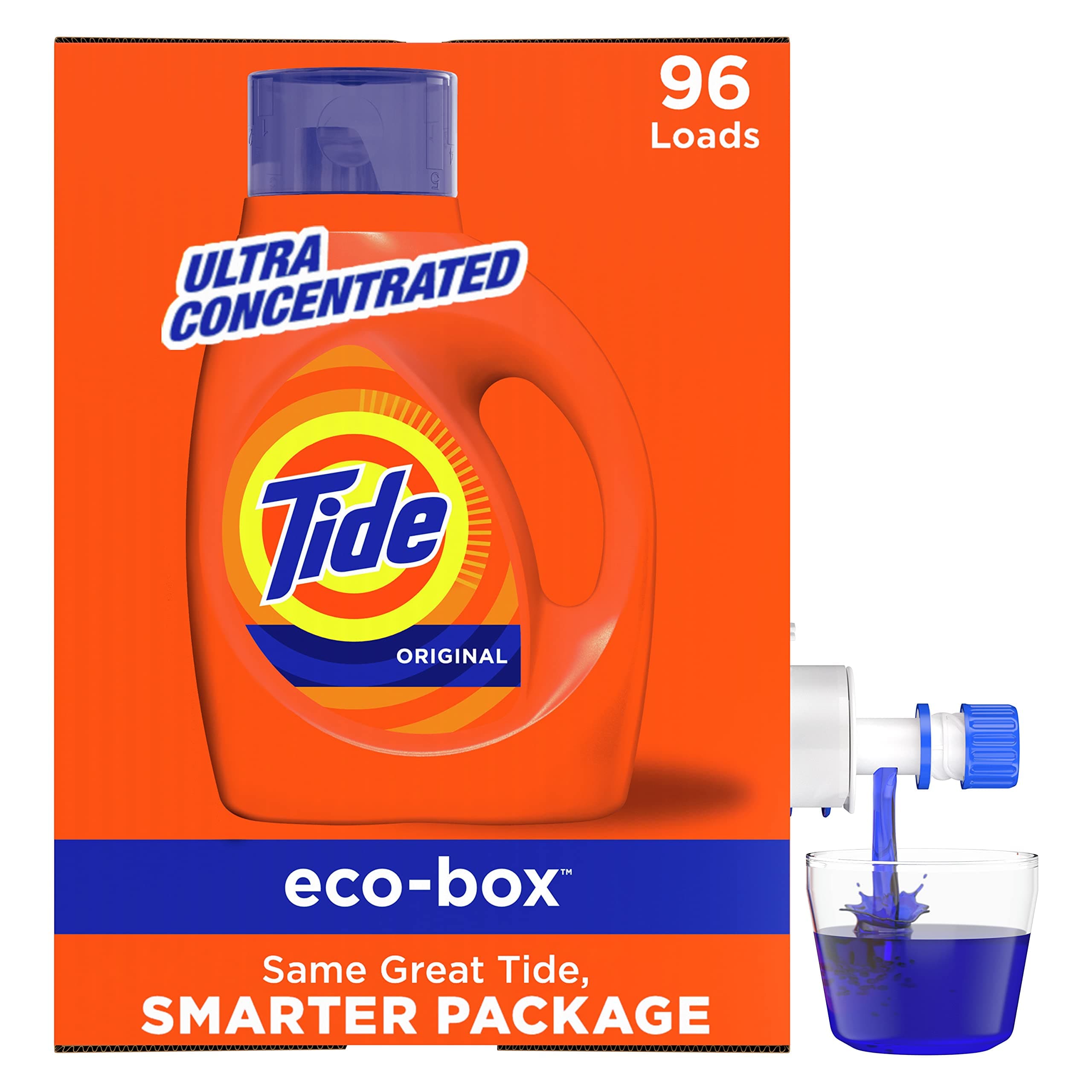 Tide Laundry Detergent Liquid Soap Eco-Box, Ultra Concentrated High Efficiency (He), Original Scent, 96 Loads
