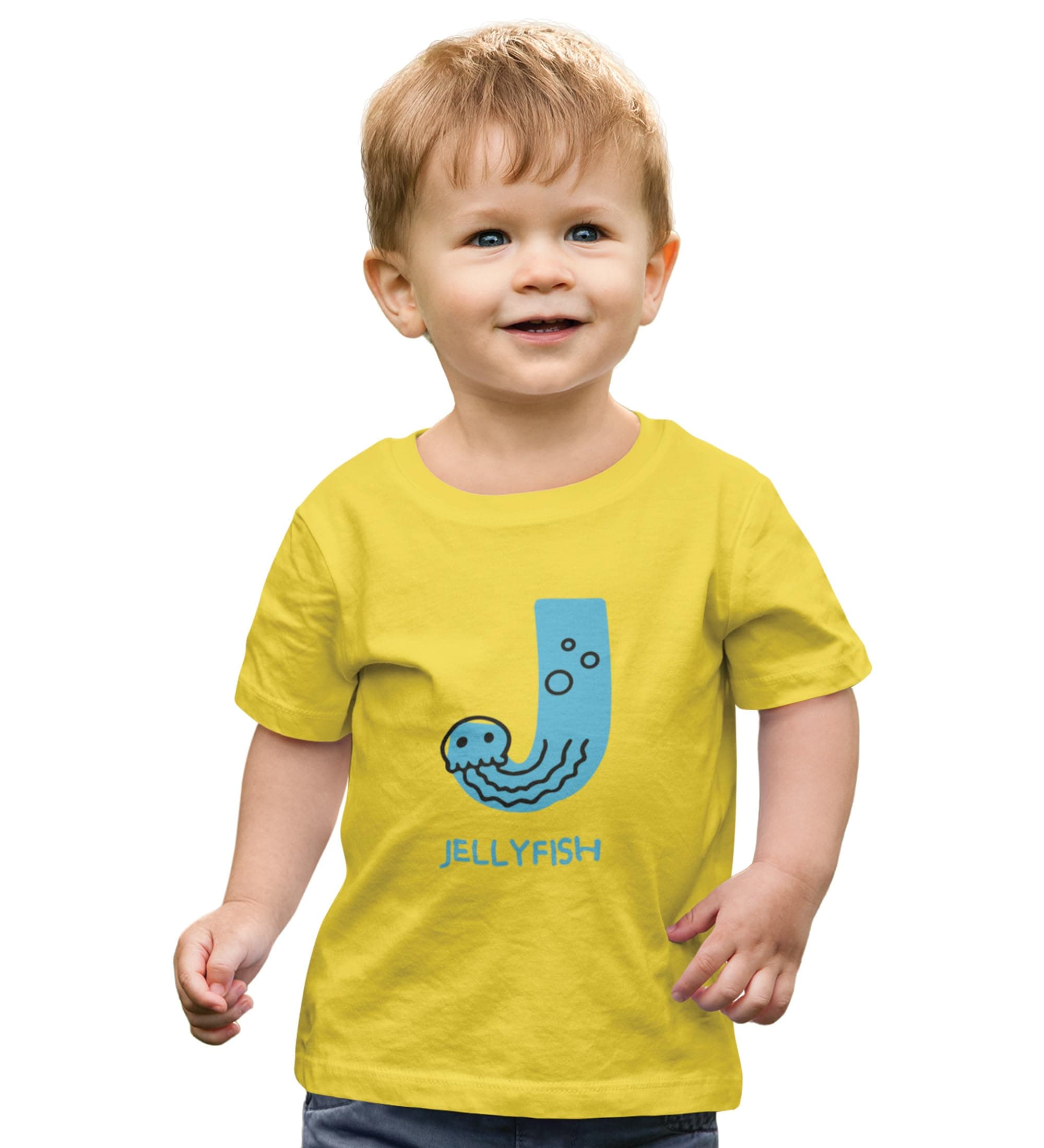 Danya Creation Jolly Jellyfish, Boys Cotton Text Print Tshirt (Yellow)(3y-4y)