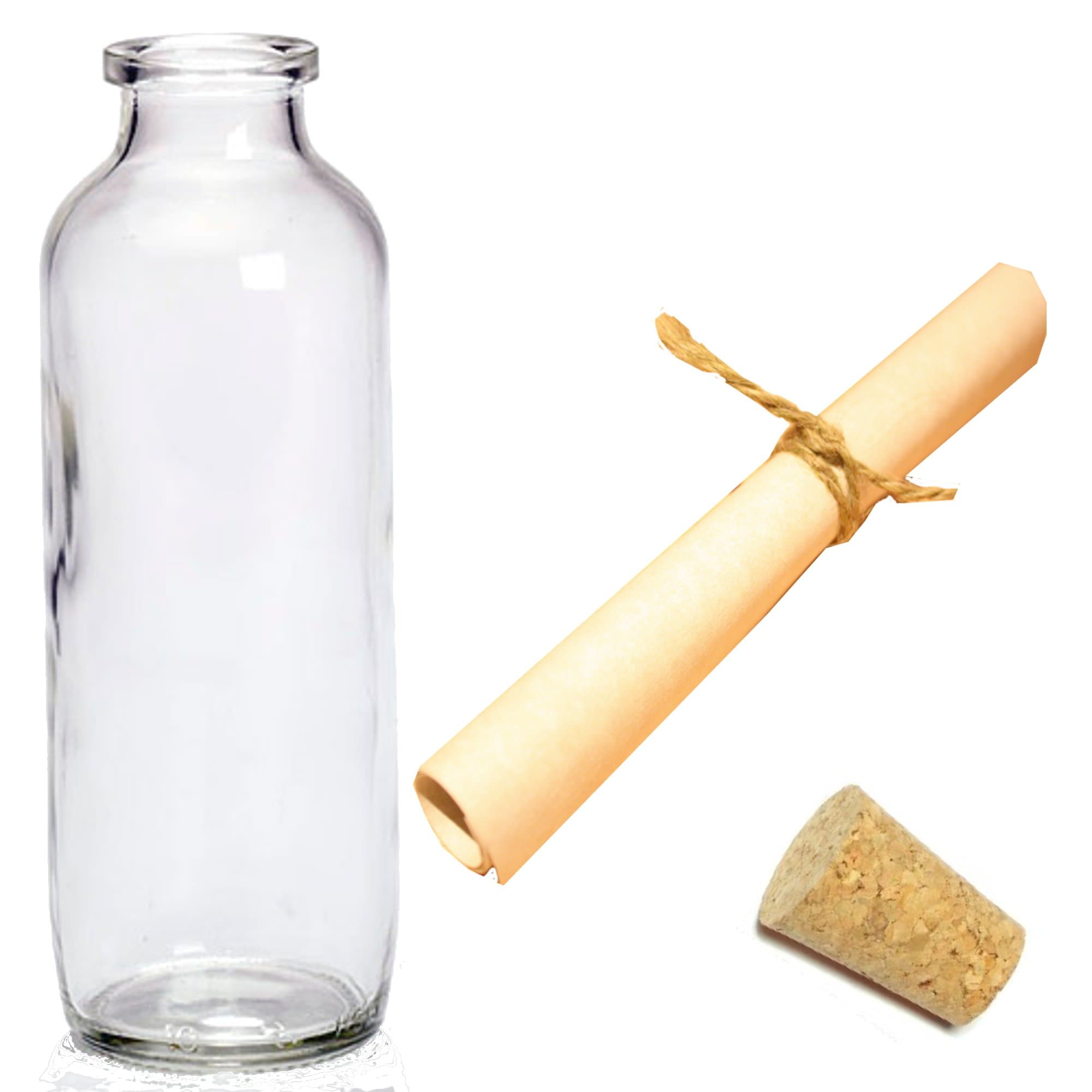 West5Products Small Clear Glass Message Bottle With Cork & A6 Parchment Paper