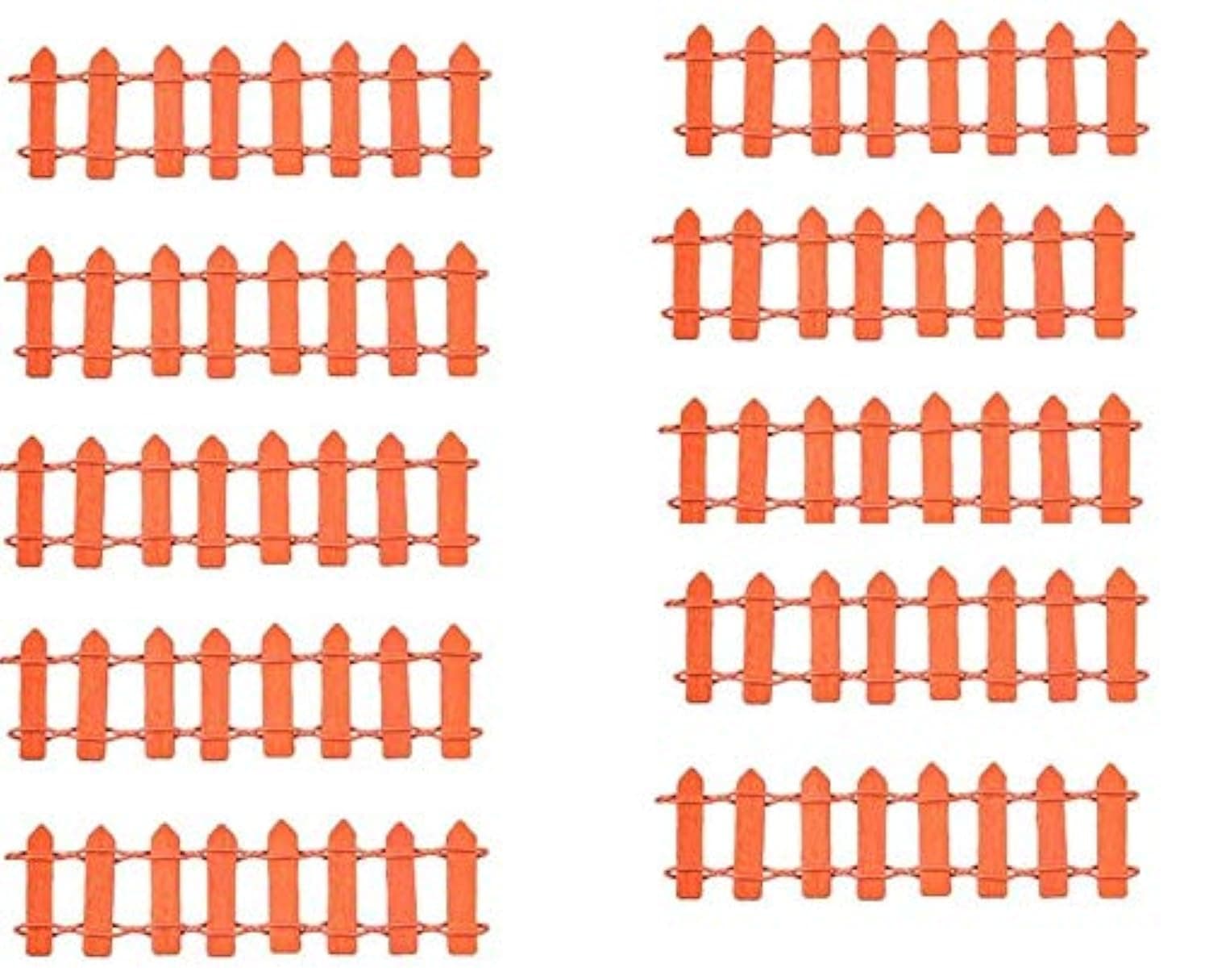 BHOOLU&GOOLU Fence Miniatures for Fairy Garden Ornamental Decorative Fencing- Orange-(10 pcs/Set)