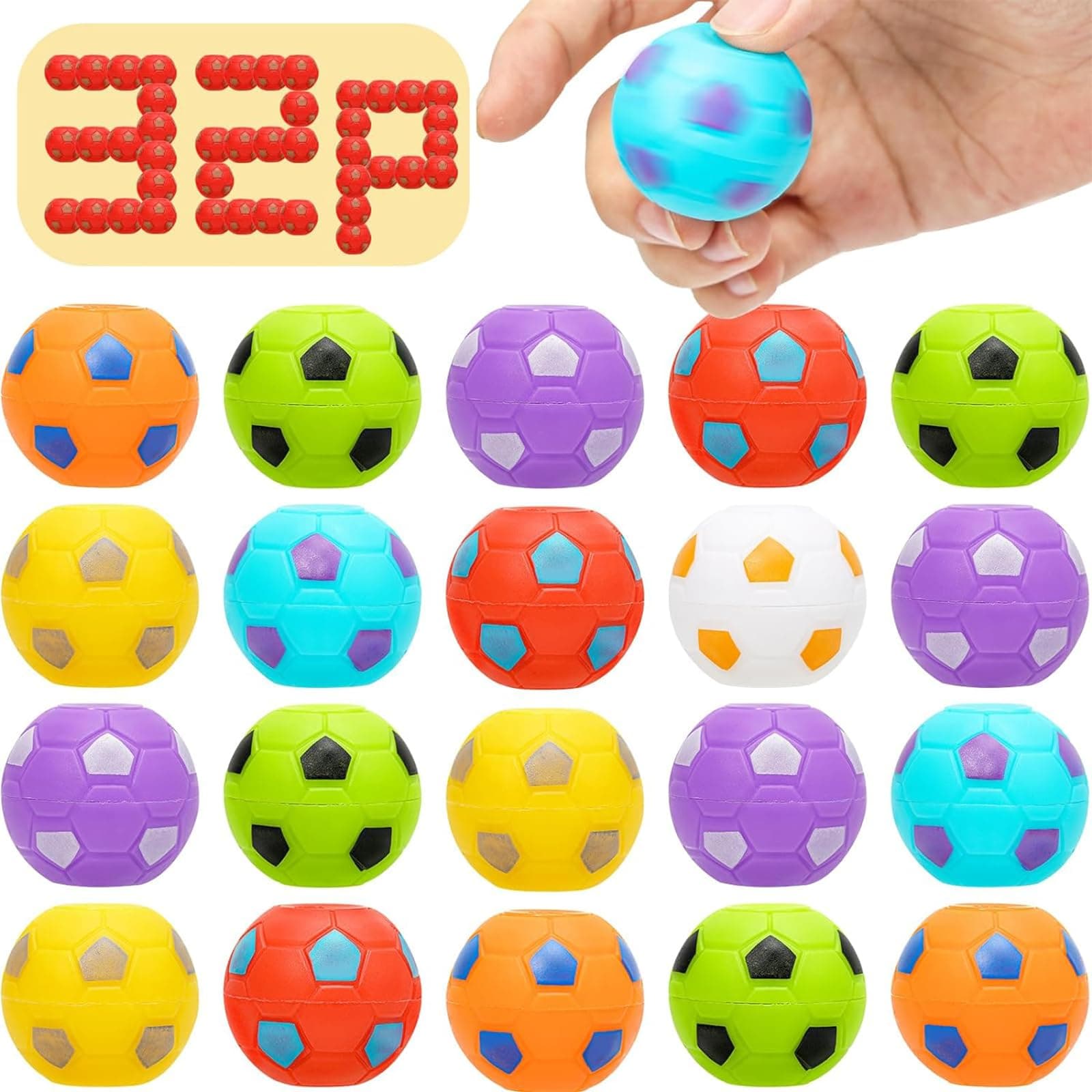 AZEN 32 Pcs Soccer Party Favors for Kids 4-8 8-12, Mini Fidget Spinners Soccer Ball Toys, Goodie Bags Stuffers for Birthday, Treasure Box Toys for Classroom, Return Gifts for Kids