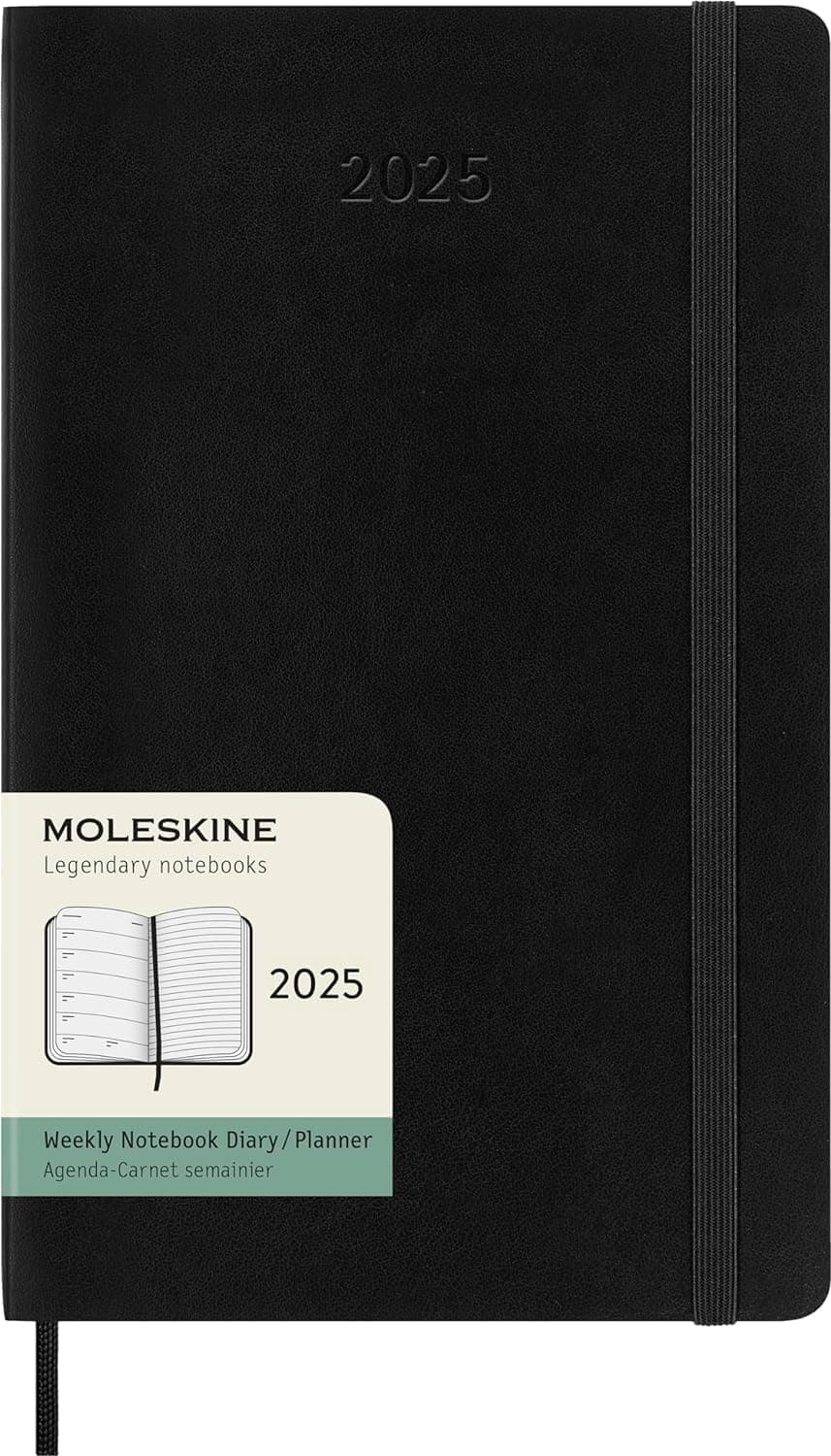 Classic 12 Month 2025 Weekly Planner, Soft Cover, Large (5" x 8.25"), Black, 144 pages