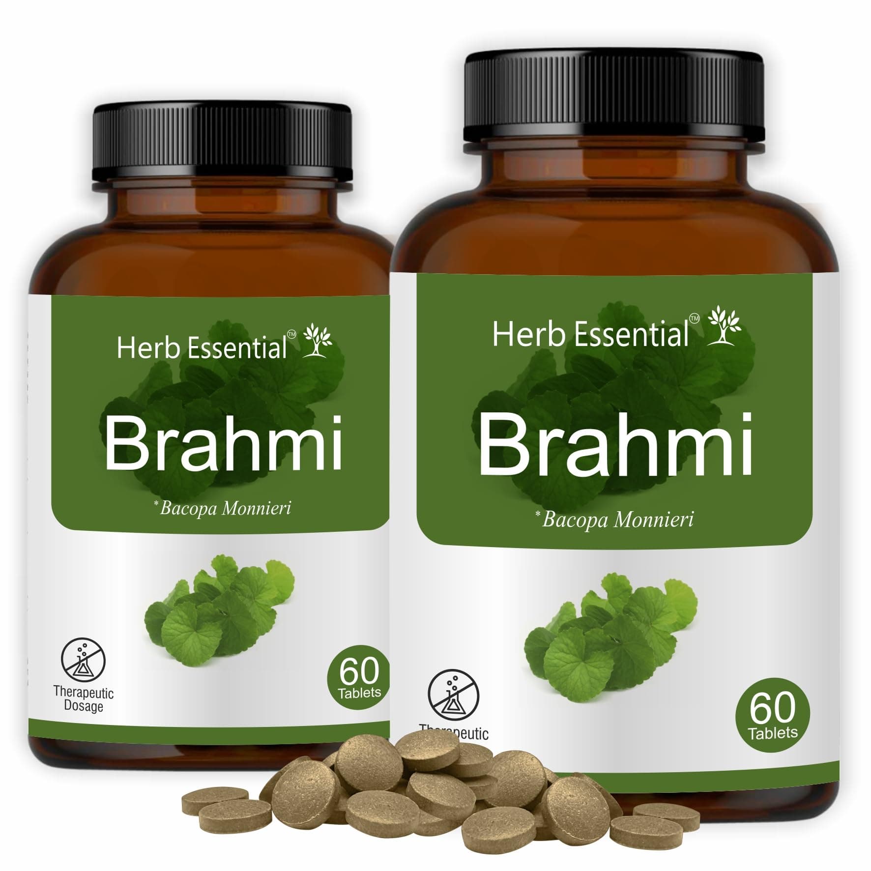 Herb Essential Brahmi Tablets 500Mg,120 Tablets |Rejuvenates Mind |Stimulates Skin Cell Regeneration (60 Tablets,Pack of 2)