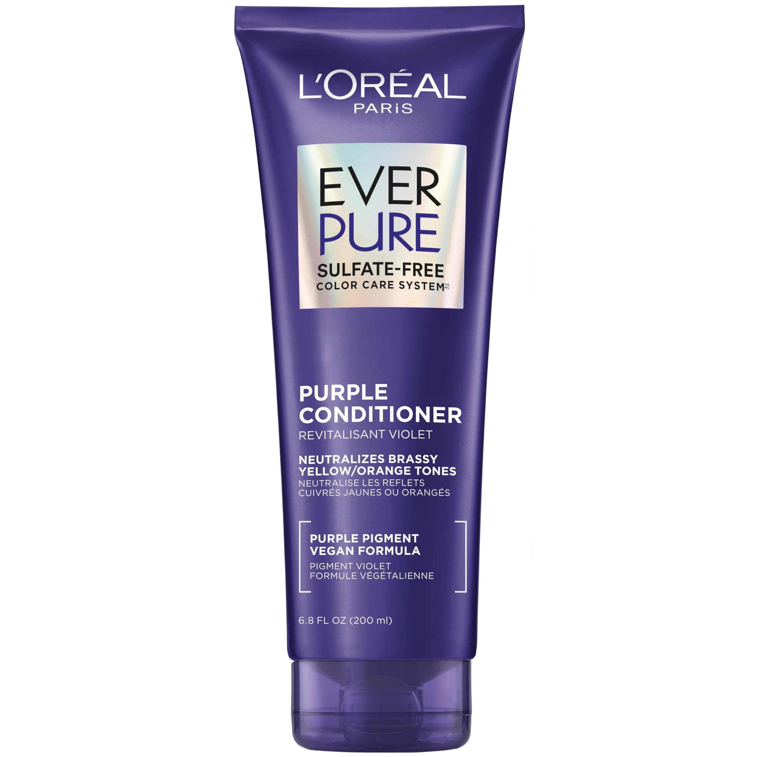 L’Oréal Paris EverPure Sulfate Free Brass Toning Purple Conditioner for Blonde, Bleached, Silver, or Brown Highlighted Hair, 6.8 Fl; Oz (Packaging May Vary)