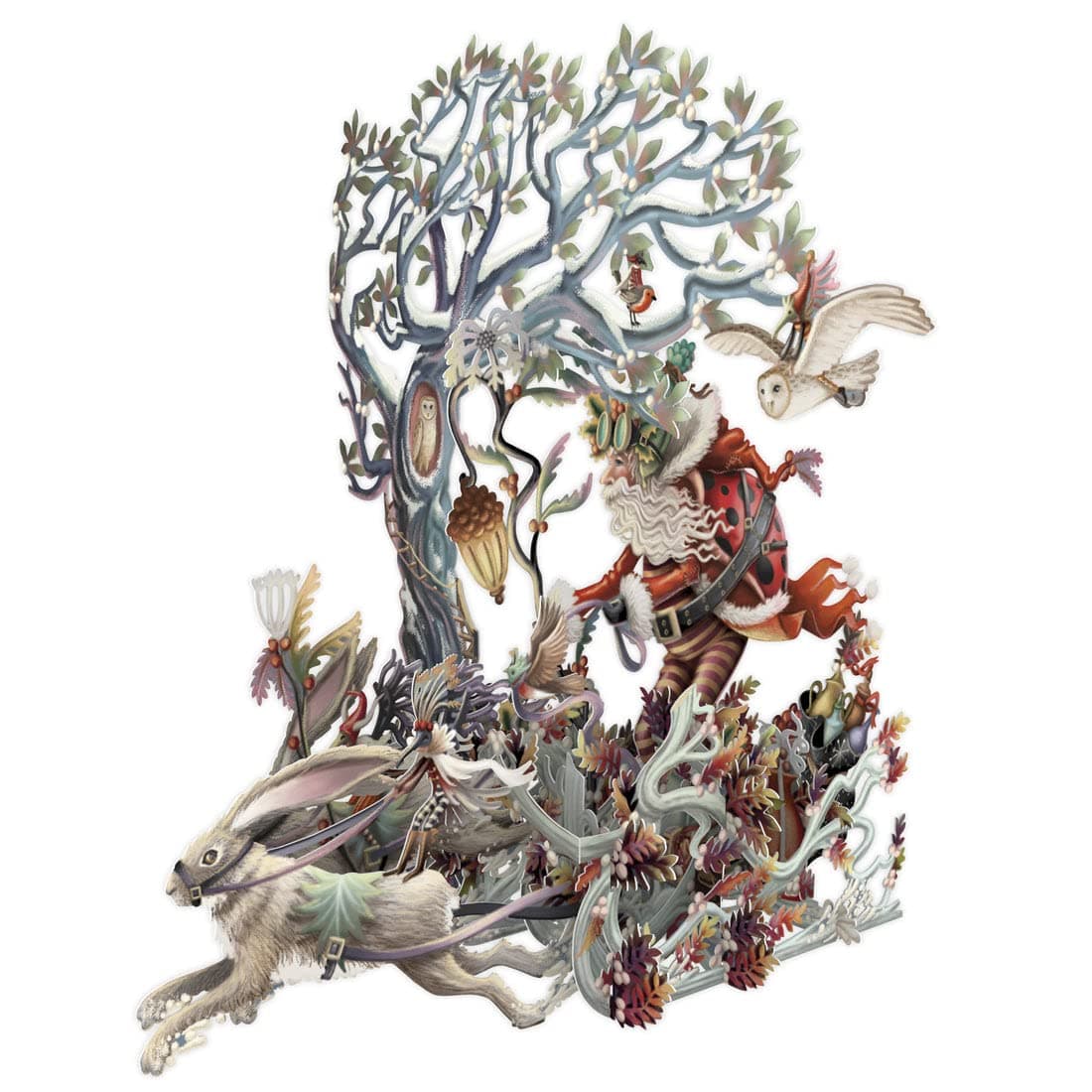 Paper D'ArtPop-Up Christmas Card (3D - Hare Racing) X3DO32, 155mm x 155m