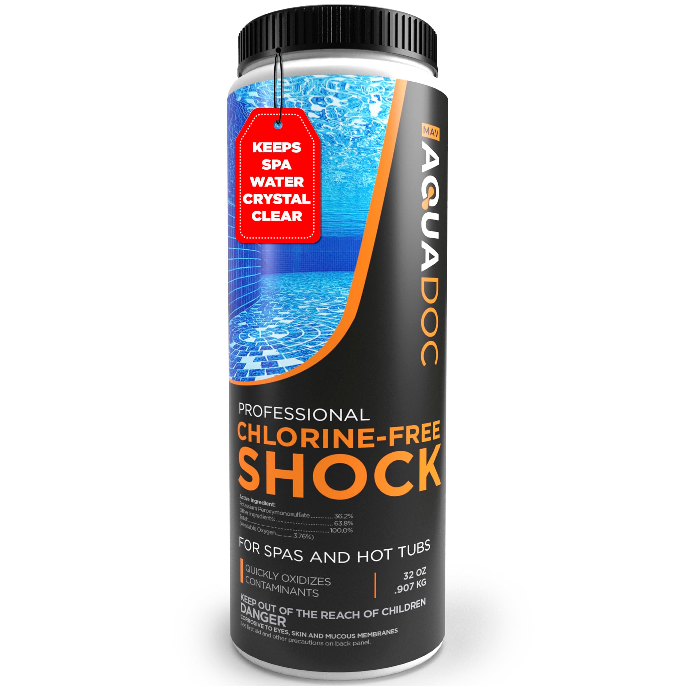 AquaDoc Non Chlorine Hot Tub Shock - 32oz - Enhanced Spa Shock to Assist Bromine and Chlorine - Spa Oxidizer Made in USA