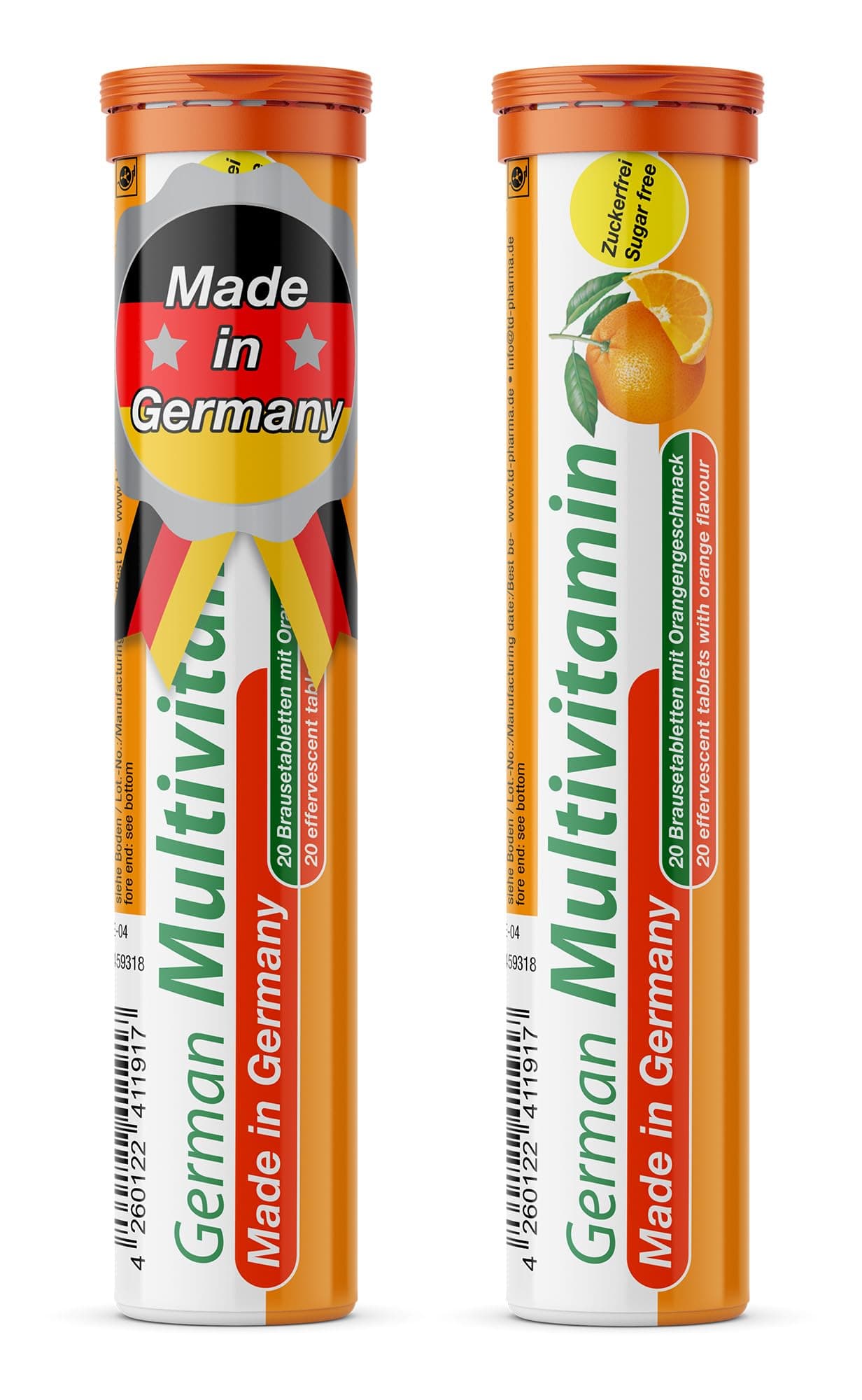 Multivitamin - 2 x 20 effervescent Tablets - Orange Flavor - T&D Pharma German Multivitamin