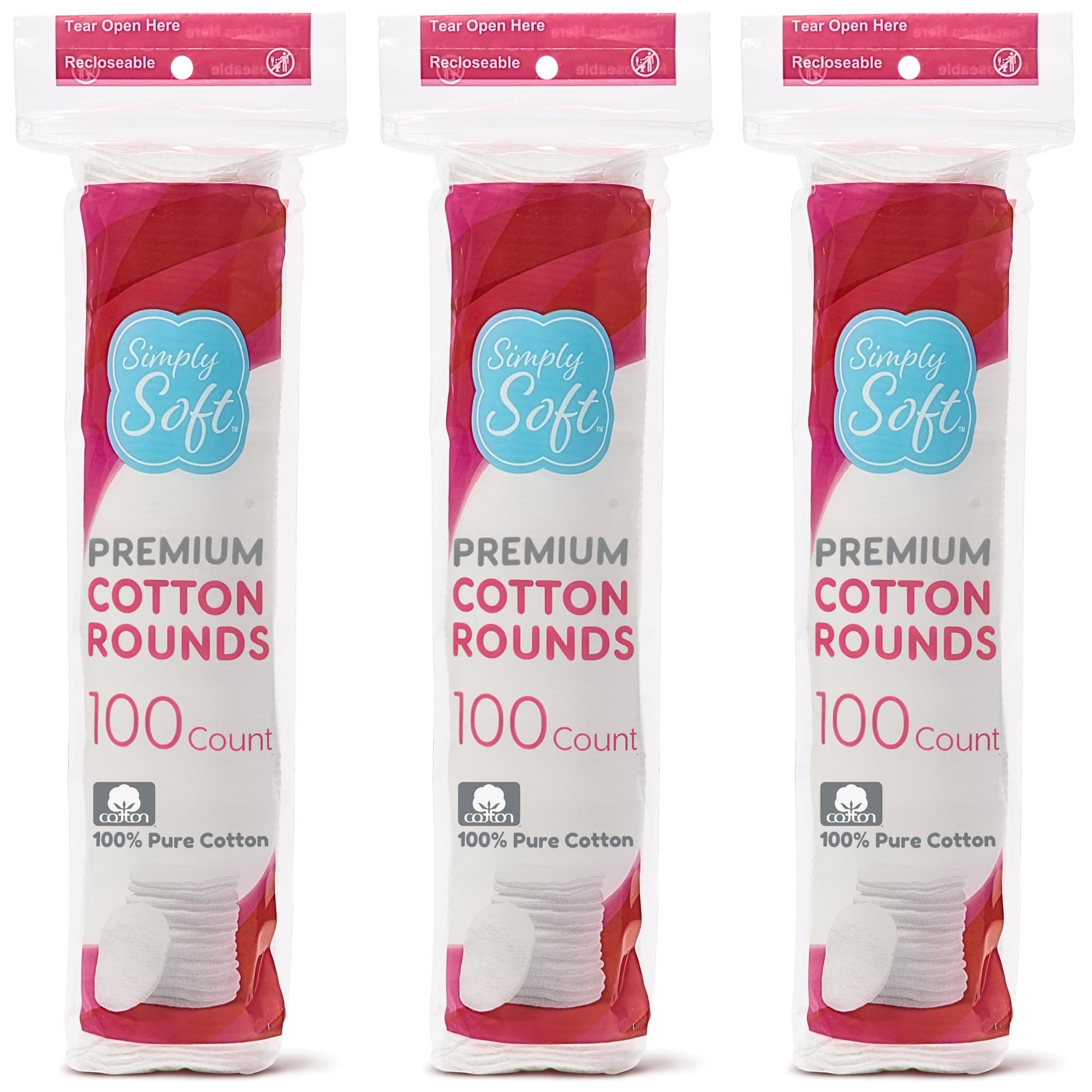 Medline Simply Soft Cotton Rounds (300 Count), 100% Cotton Absorbent and Textured Cotton Pads, Lint-Free