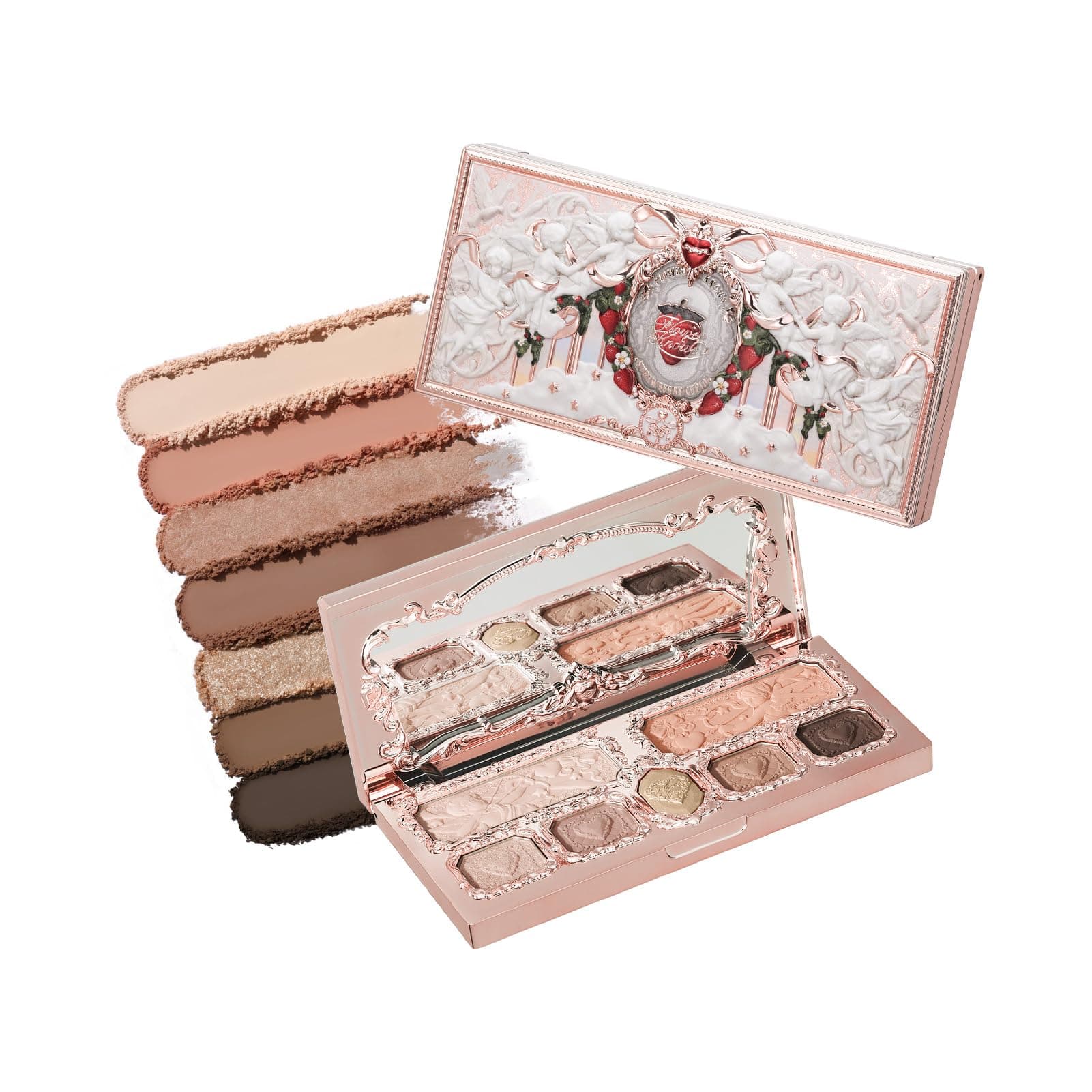 Flower Knows Strawberry Cupid Makeup Palette,Neutral Face Makeup with 5 Matte + 2 Shimmer Shades,Blendable Smooth Cute All- In-One Make Up Palette,0.49 Oz(01 Honey Canele)