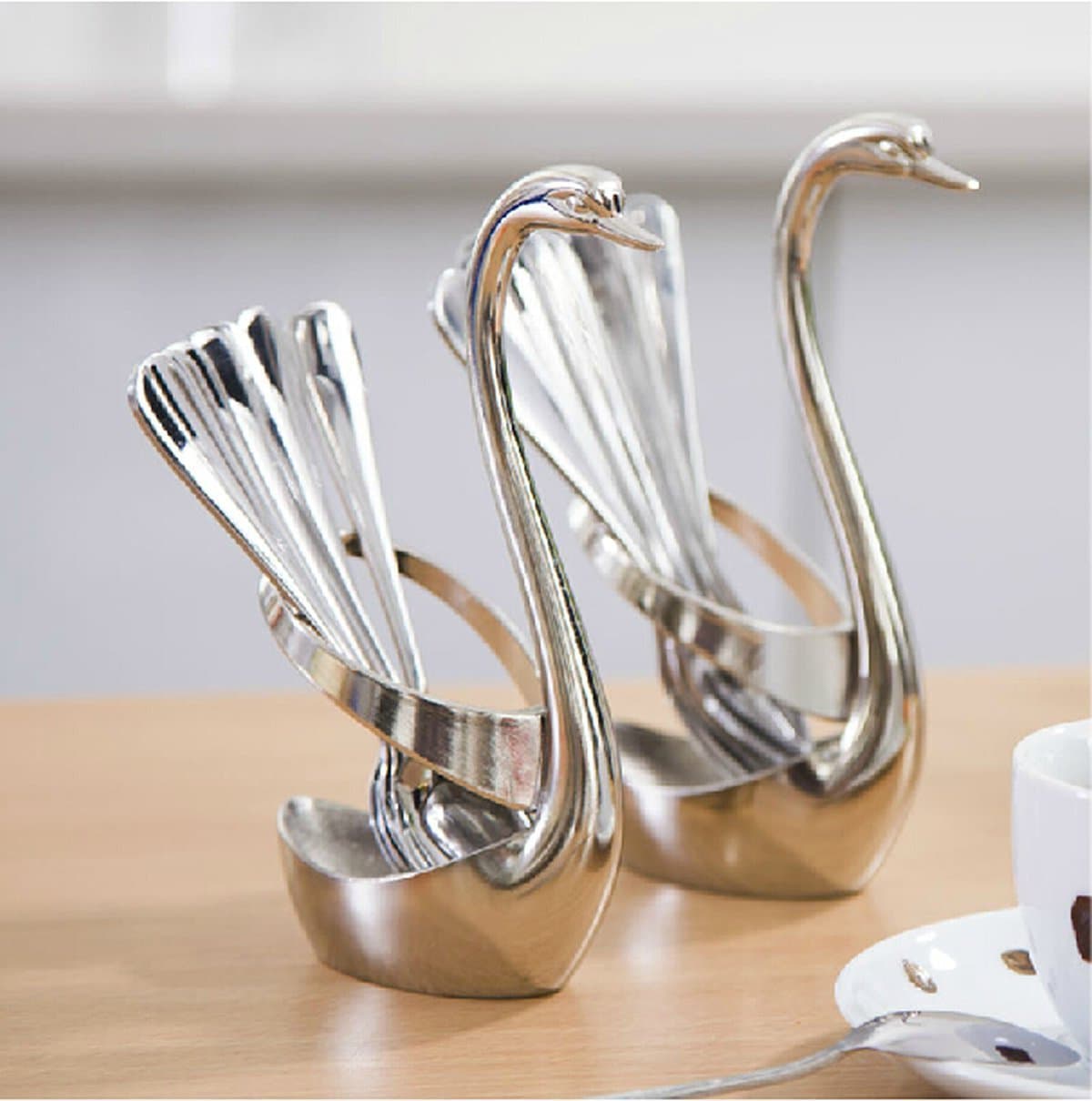 Dinnerware Set, Valonee Stainless Steel Fruit/Dessert Flatware Set for 7-1 Swan Base Holder with 3 Forks & 3 Spoons