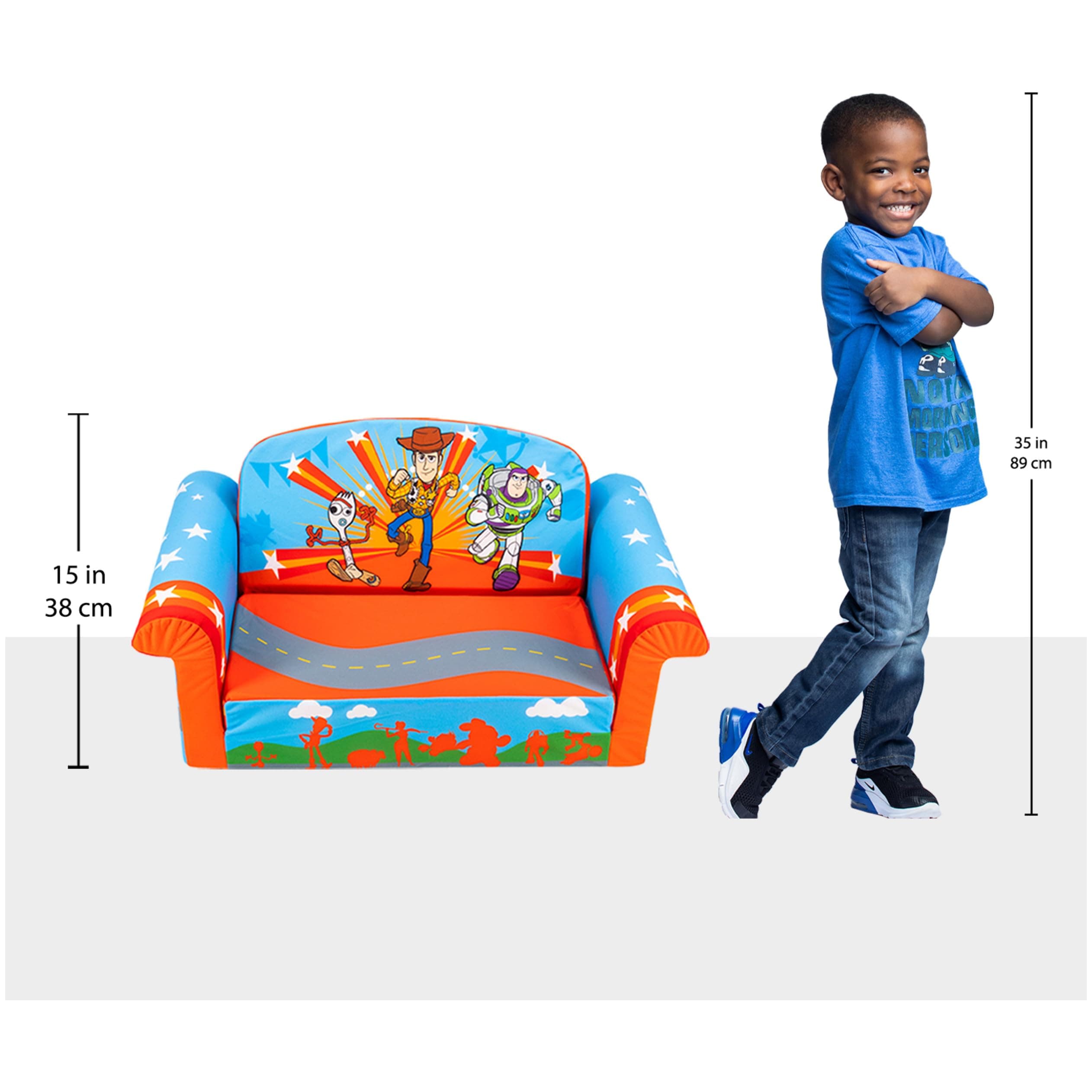 Marshmallow Furniture 2-in-1 Flip Open Foam Couch Bed Sleeper Sofa Kid's Furniture for Ages 18 Months and Up, Toy Story